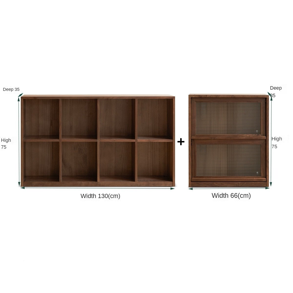 Solid Black Walnut Wood Bookshelf - Low Profile Wall Mounted or Floor Standing Cabinet for Living Room, Bedroom & Home Office Storage