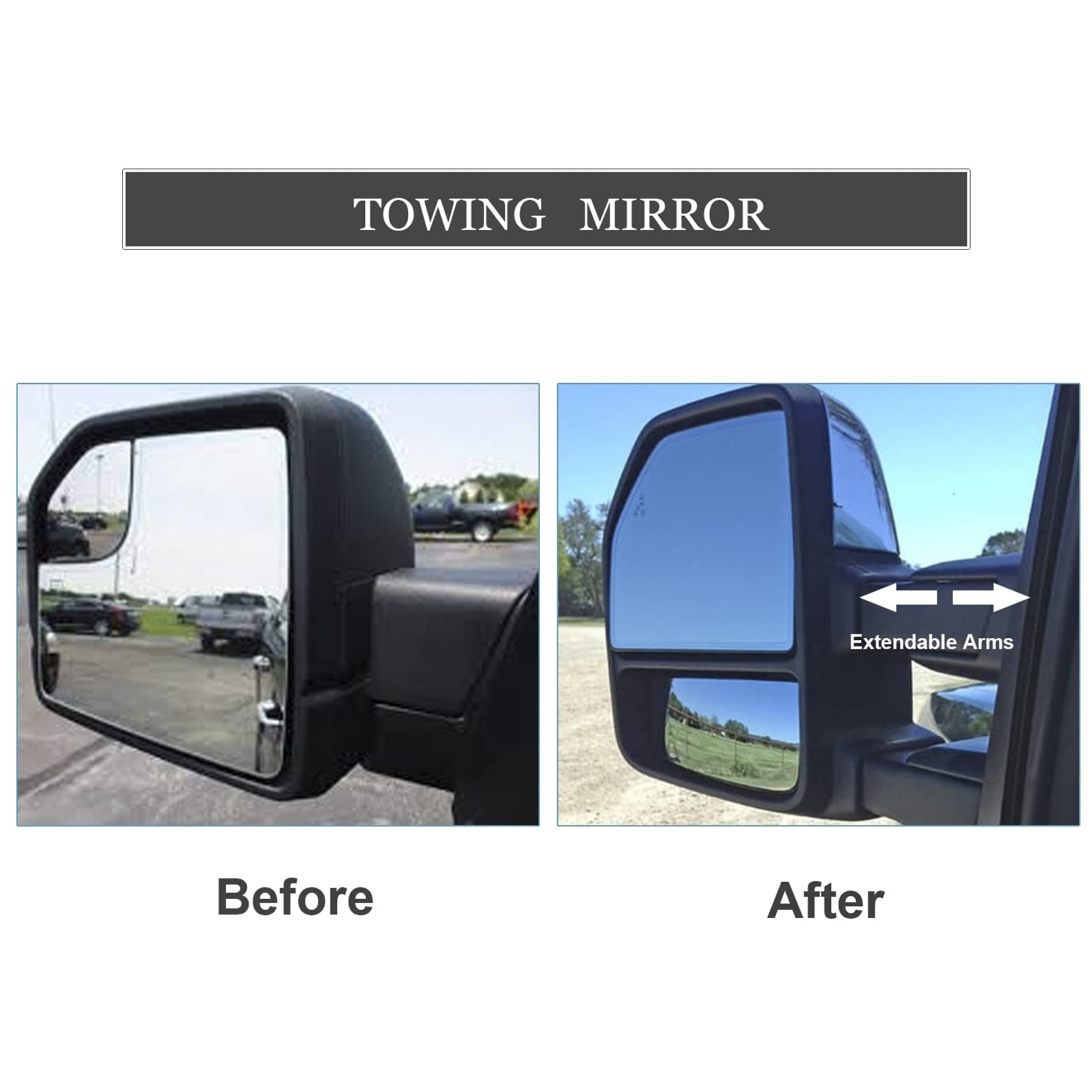 Heated Power Towing Mirrors for Ford F150 (2015-2020) - Chrome Cap, Turn Signal Lights & Temperature Sensor, 8-Pin Plug - Perfect for Towing Trailers, Campers & Heavy Loads