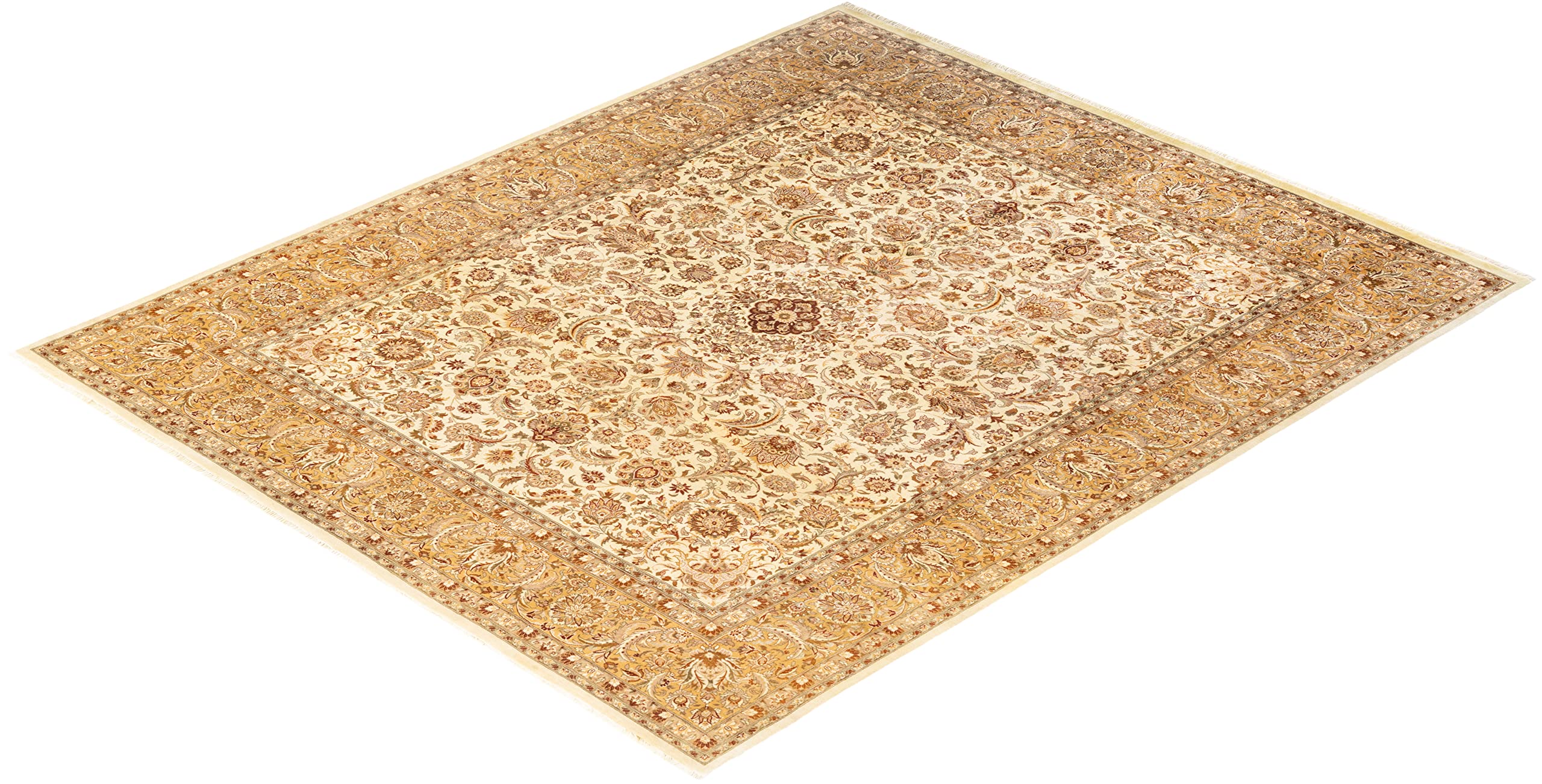 Handmade Wool Oriental Mogul Ivory 8x10 Area Rug - Solo Rugs One of a Kind Hand Knotted Traditional Design for Living Room, Bedroom & Home Decor