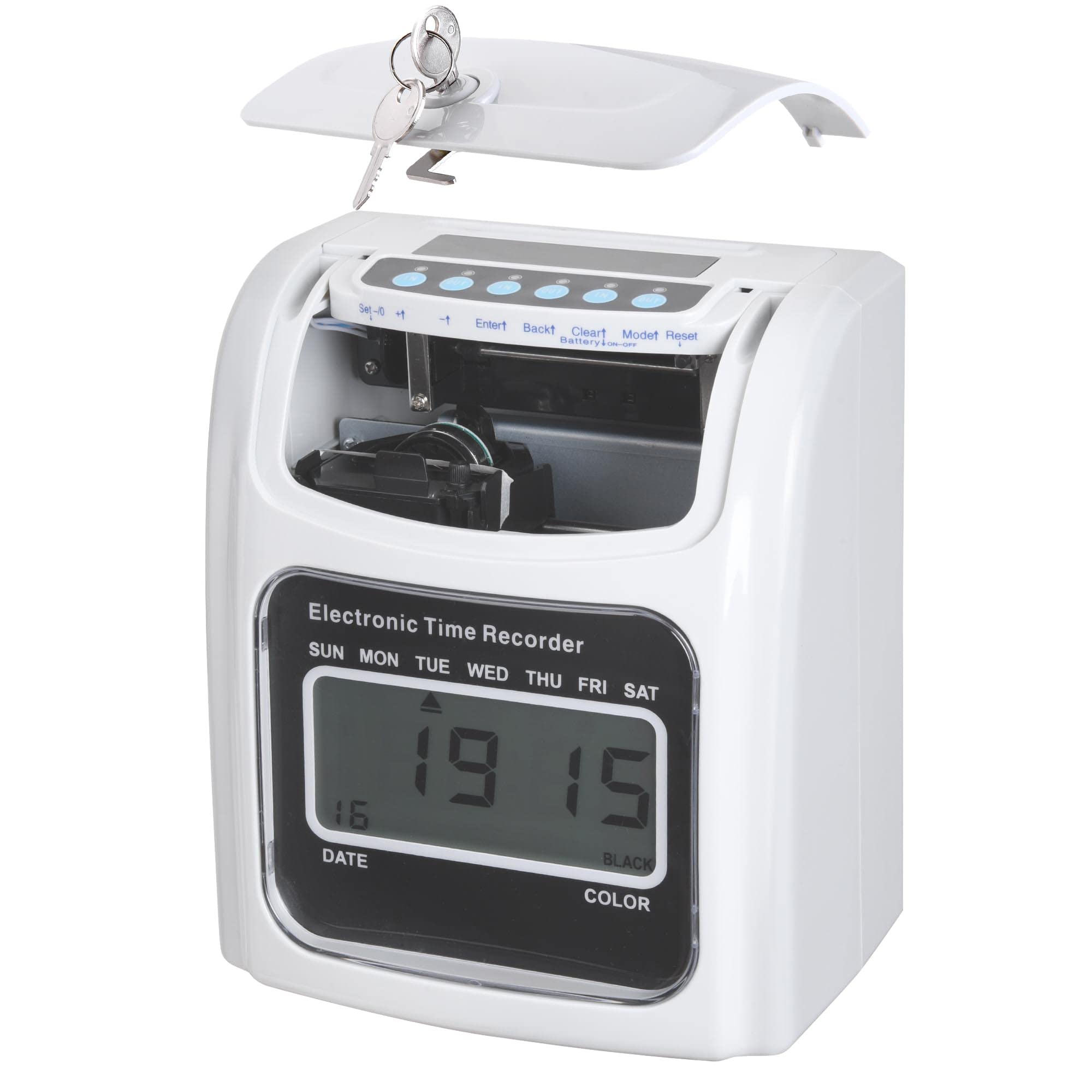 Yescom Employee Attendance Punch Time Clock with LCD Display & 100 Cards - Biometric Payroll Recorder for Small Business Time Tracking - Perfect for Offices, Retail Stores, and Warehouse Staff Management