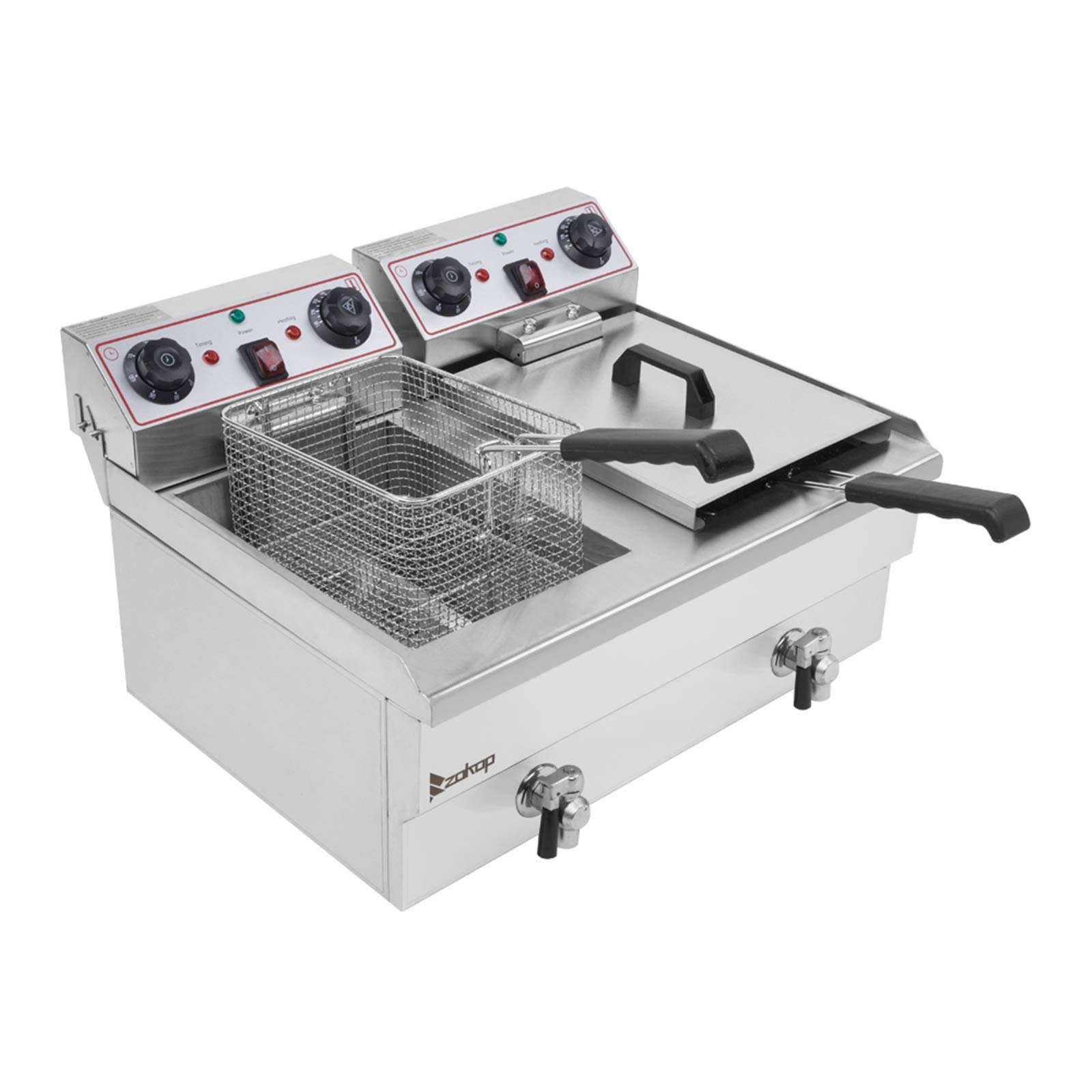 Winado 24.9QT Commercial Electric Deep Fryer with Timer & Oil Filtration System - Dual Tank Countertop Fryer with Adjustable Temperature Control, Drain Valve, Baskets & Lids - 3400W 110V for Home, Restaurant & Catering - Perfect for Frying Chicken, Fish, French Fries & Donuts