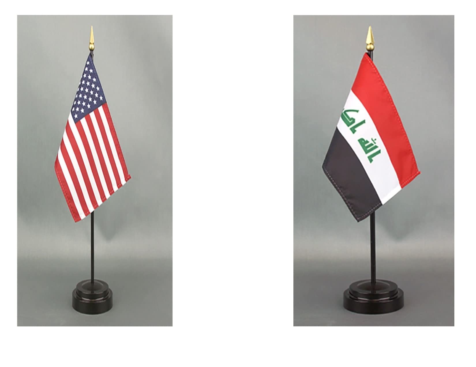 American Made Iraq Desk Flag Set - 4x6 inch Rayon Office Desk & Hand Waving Table Flags with 2 Stands (USA & Iraq Flags) - Perfect for Office Decor, International Events & Patriotic Displays