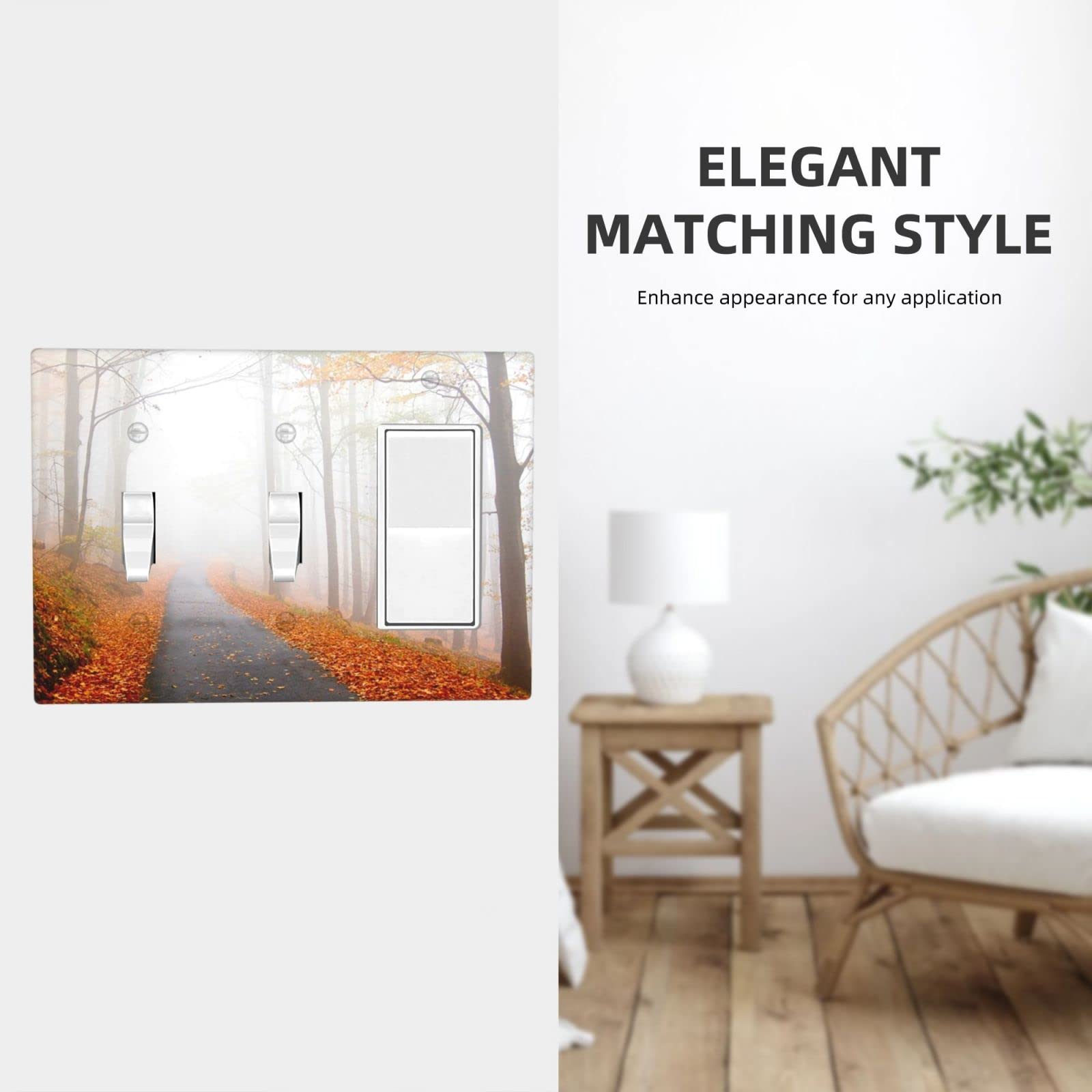 Foggy Autumn Forest 3-Gang Light Switch Cover Plate - Double Toggle 1 Rocker Wall Plate (4.49