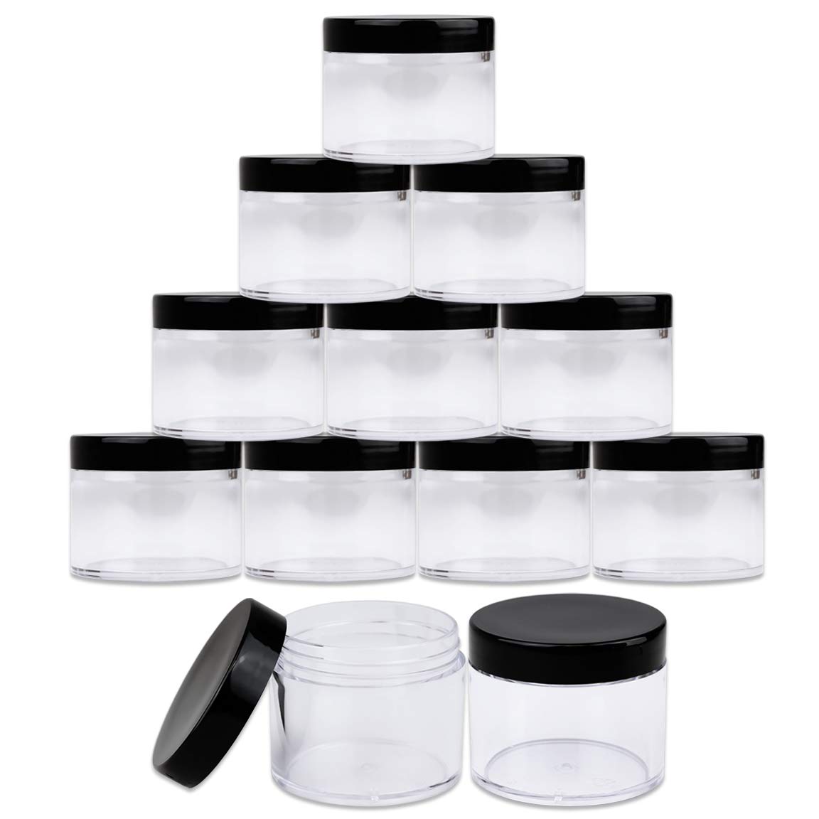 Beauticom 60 Grams/60 ML (2 Oz) Round Clear Leak Proof Plastic Jars with Black Lids - Travel-Friendly Cosmetic Containers for Makeup, Lotion, Creams, Oils & Salves - Perfect for Home, Salon & DIY Projects (Pack of 384)