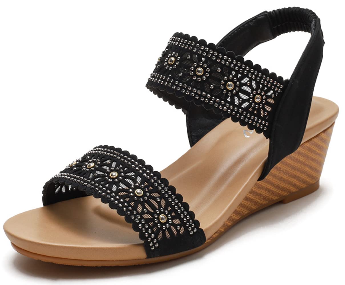 Women's Wedge Sandals - Breathable Mesh Floral Roman Vintage Retro Summer Sandals for Ladies | Perfect for Beach, Vacation & Casual Outings