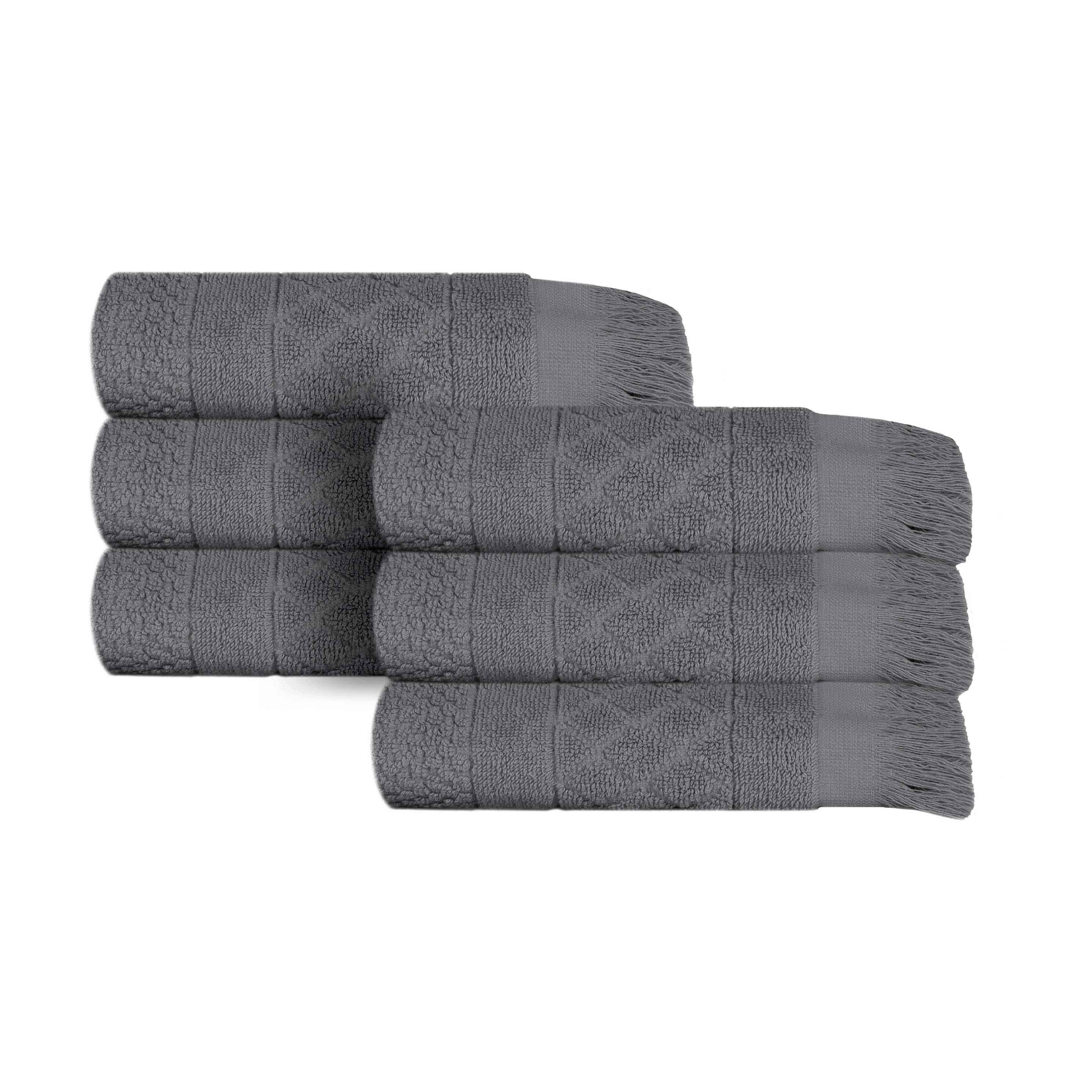 Premium Rolla Cotton Geometric Jacquard Plush Absorbent Hand Towels - Set of 6 for Bathroom, Kitchen & Guest Use - Soft & Quick-Drying Luxury Towels for Home & Spa