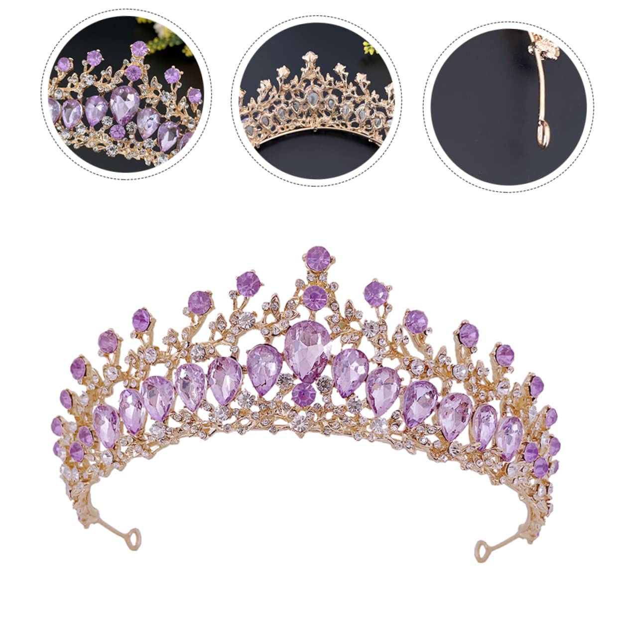 Elegant Purple Rhinestone Tiara Crown for Women - Wedding Bride Headpiece with Crystal Decor, Zinc Alloy European Hair Accessories | Perfect for Bridal Showers, Prom, Pageants & Special Occasions
