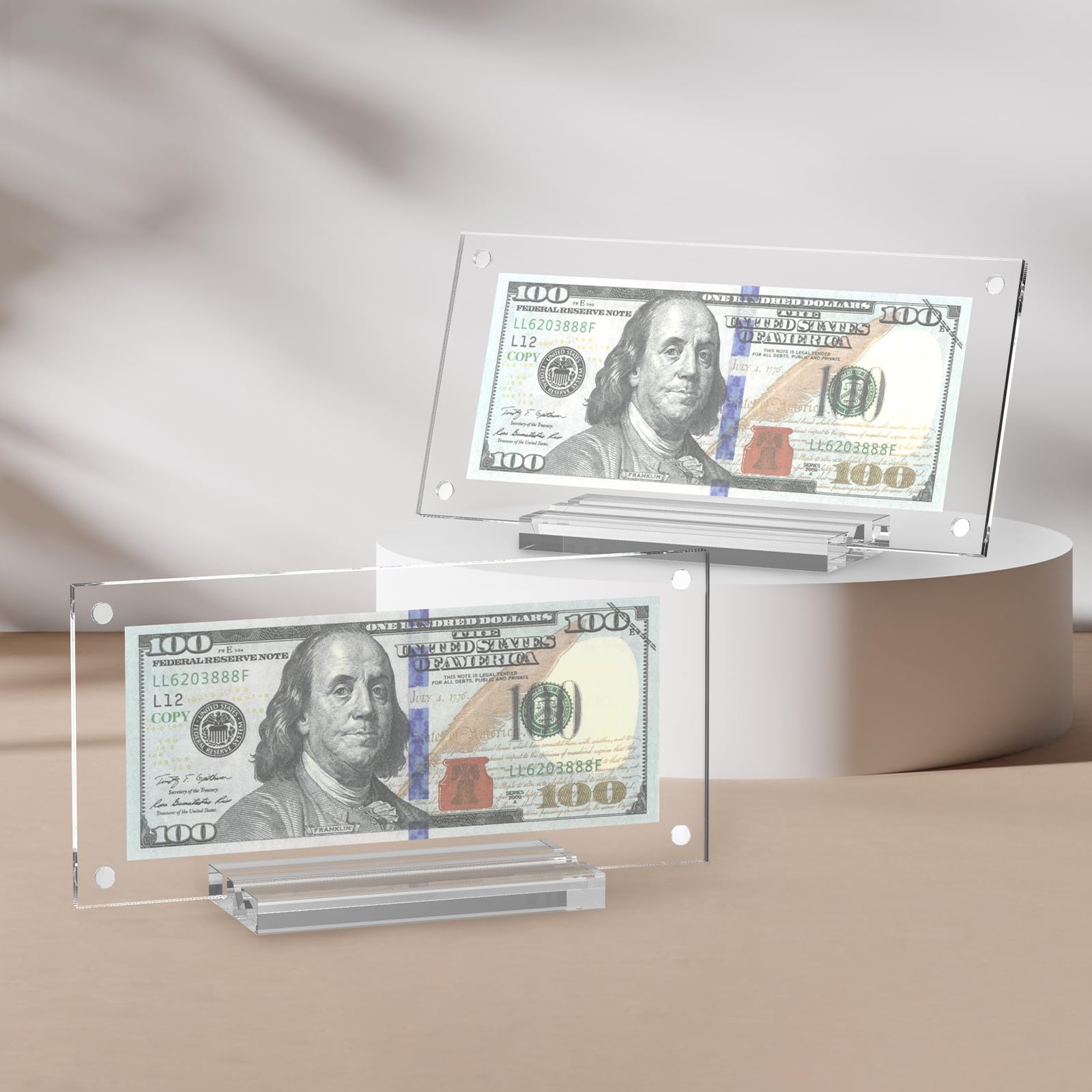 Acrylic Dollar Bill Holder - Double-Sided Clear Money Display Frame for Collectors (1 Pack) | Perfect for Currency Collection, Ticket Preservation & Check Protection | Ideal for Home Office Decor, Gift Giving & Memorabilia Display