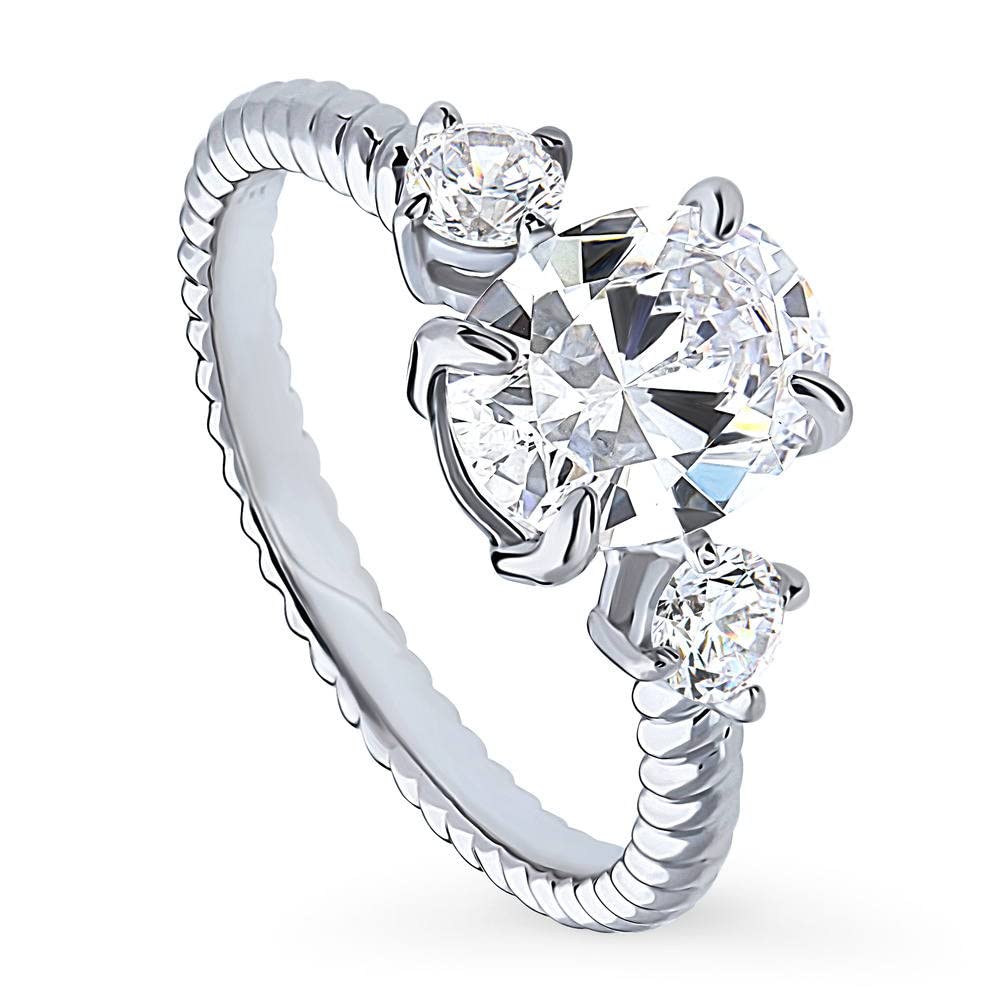 BERRICLE Sterling Silver 3-Stone Oval Cut Cubic Zirconia Engagement Ring for Women - 1.8 Carat CZ Wedding Band, Rhodium Plated Size 4-10 - Perfect for Proposals, Anniversaries & Special Occasions
