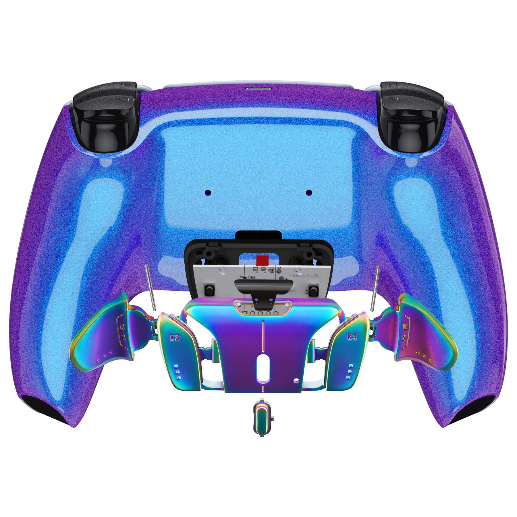 eXtremeRate Programmable RISE4 Remap Kit for PS5 Controller BDM-030/040 - Real Metal Buttons (RMB) Remap Board, Back Plate Case & Metal Back Paddles - Purple Blue & Aura Blue Purple | Custom Controller Mod for Gaming, FPS & Competitive Play