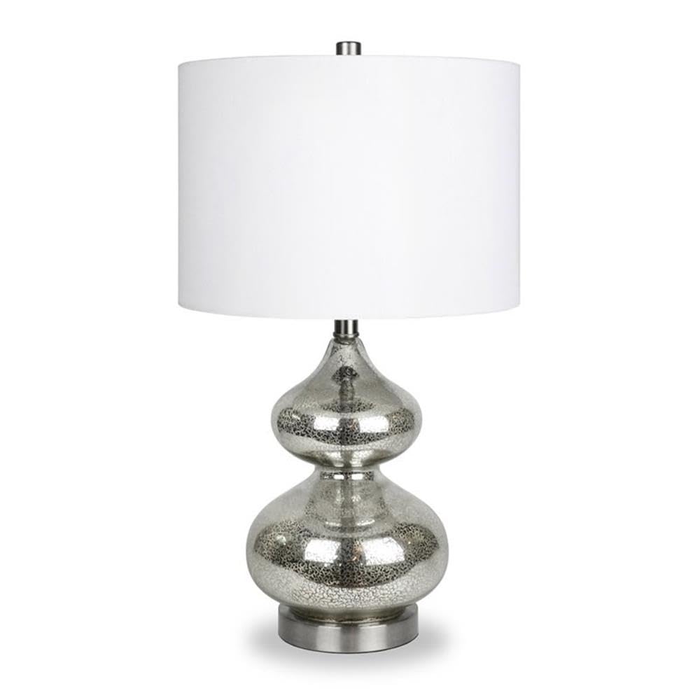 Pemberly Row Mercury Glass Double Gourd Table Lamp with Linen Shade - Elegant Home Decor for Living Room, Bedroom, or Office Lighting