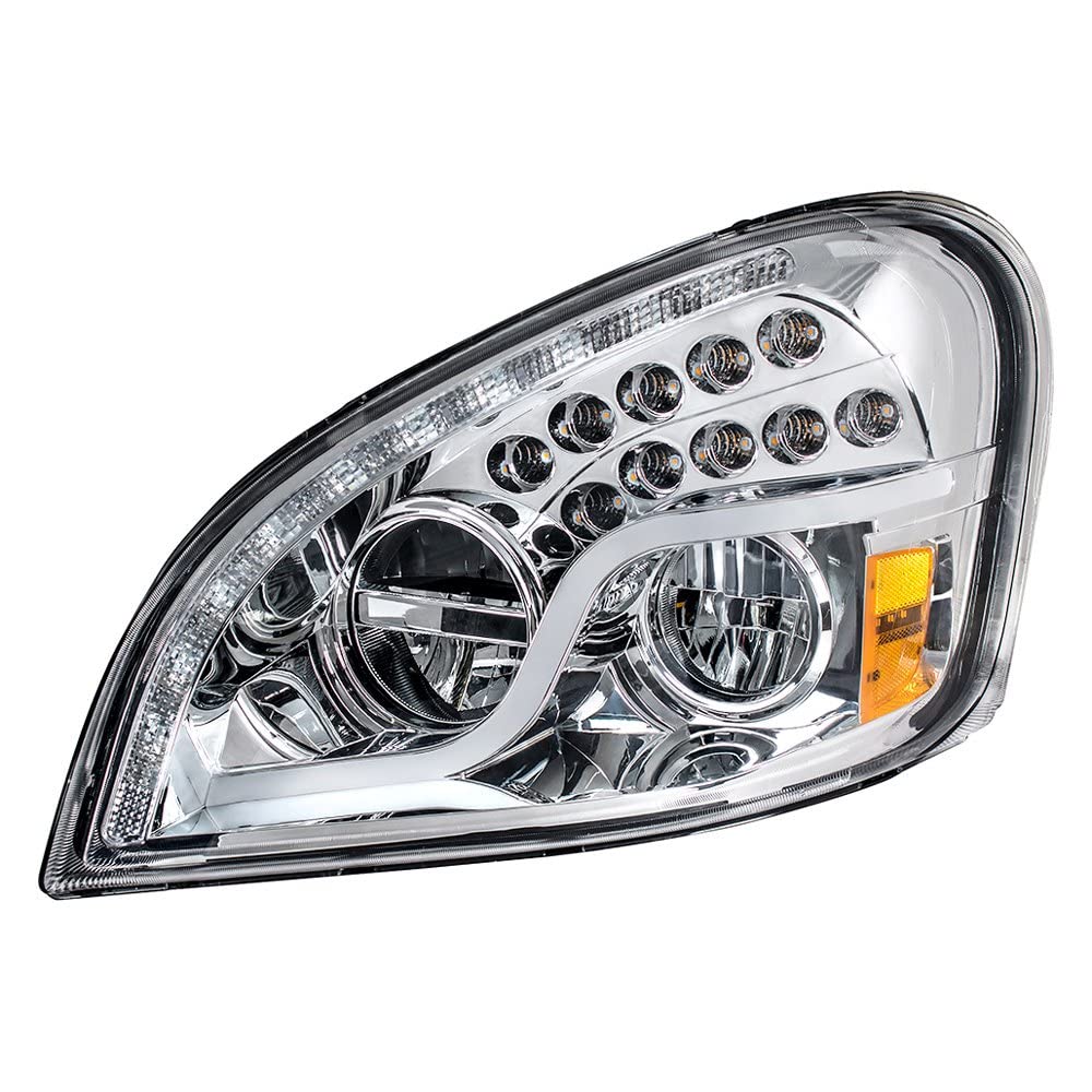 United Pacific 35790 LED Headlight Assembly - High Power Left Side Chrome Housing with High/Low Beam, LED Turn Signal, Position Light Bar & DRL | Perfect for Truck & SUV Upgrades, Night Driving Safety