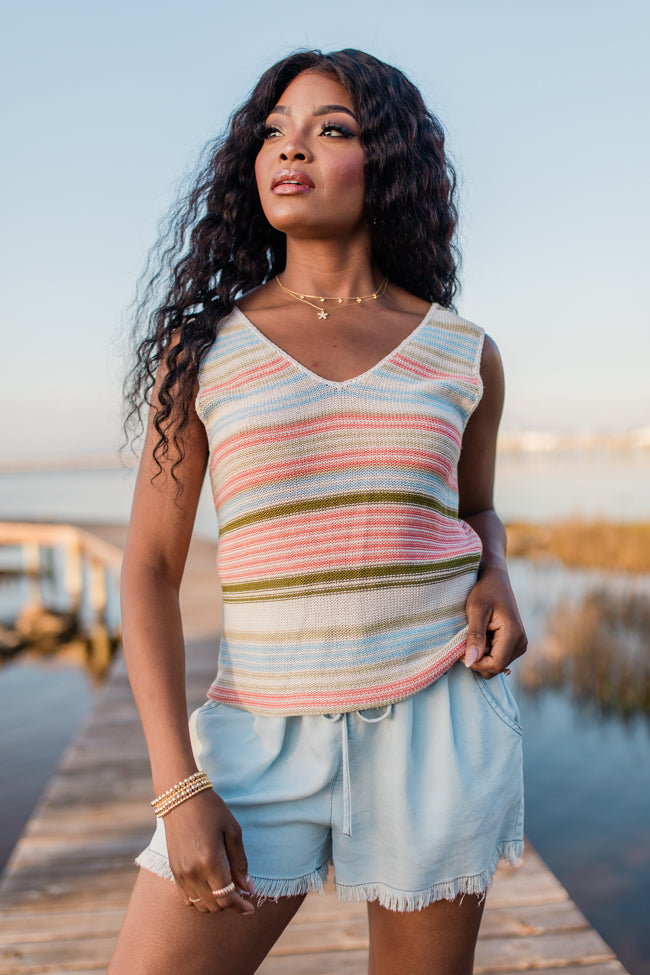 On The Cape Women's Multi Stripe Sweater Tank Top - Soft Knit Casual Pullover for Layering & Everyday Wear - Final Sale