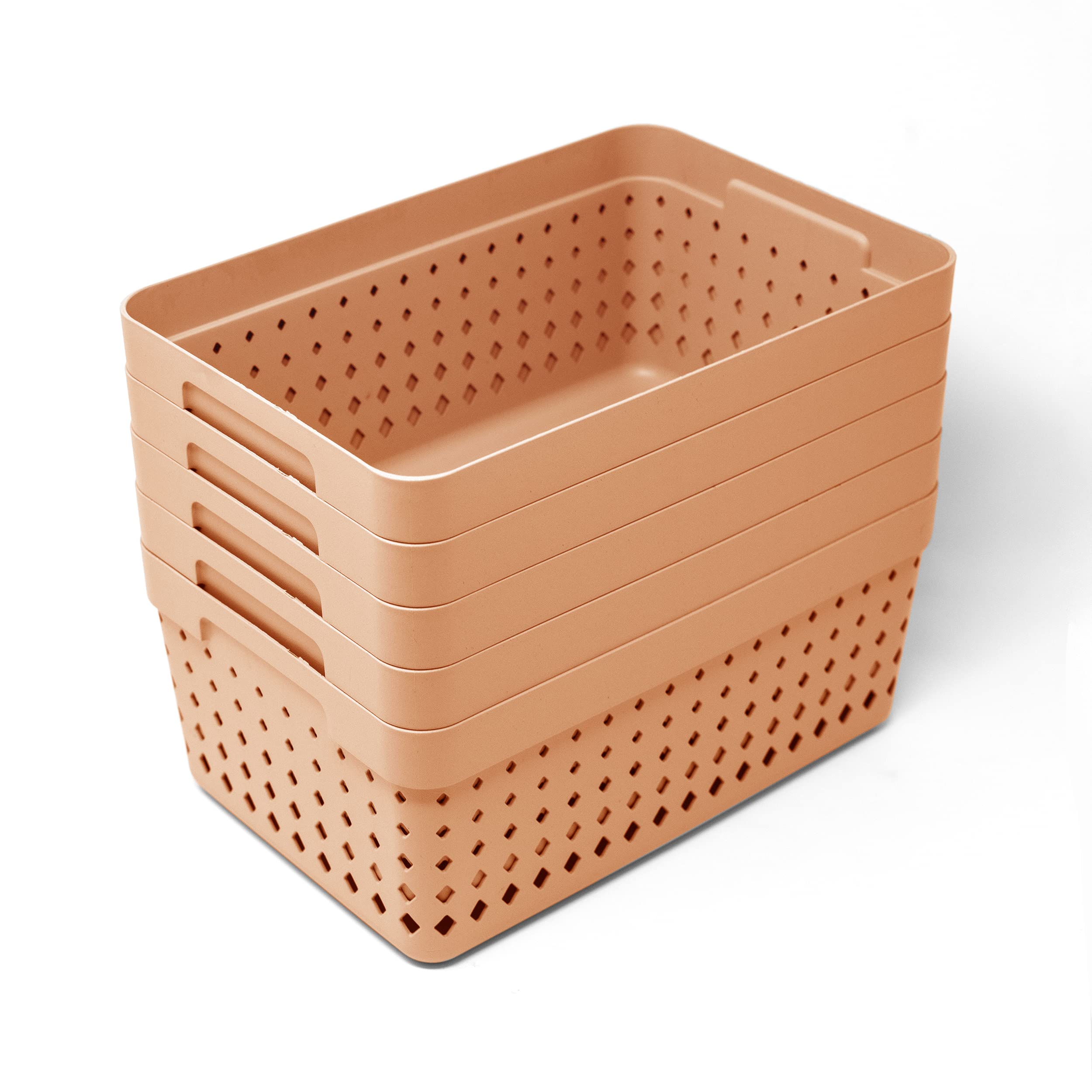 Room Copenhagen Seoul Organizer 5 Pack - Ventilated Nesting Storage Baskets - Stylish Desk & Drawer Organizers - X-Large Brandied Melon - Perfect for Home Office, Bedroom & Closet Organization