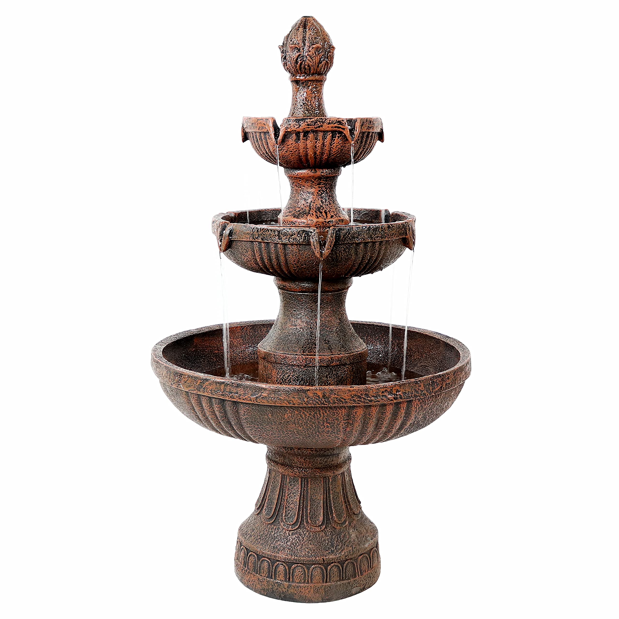 Sunnydaze 43-Inch 3-Tier Electric Water Fountain with Flower Blossom Design - Outdoor Garden Water Feature in Earth Finish - Perfect for Patio, Yard, and Landscape Decor