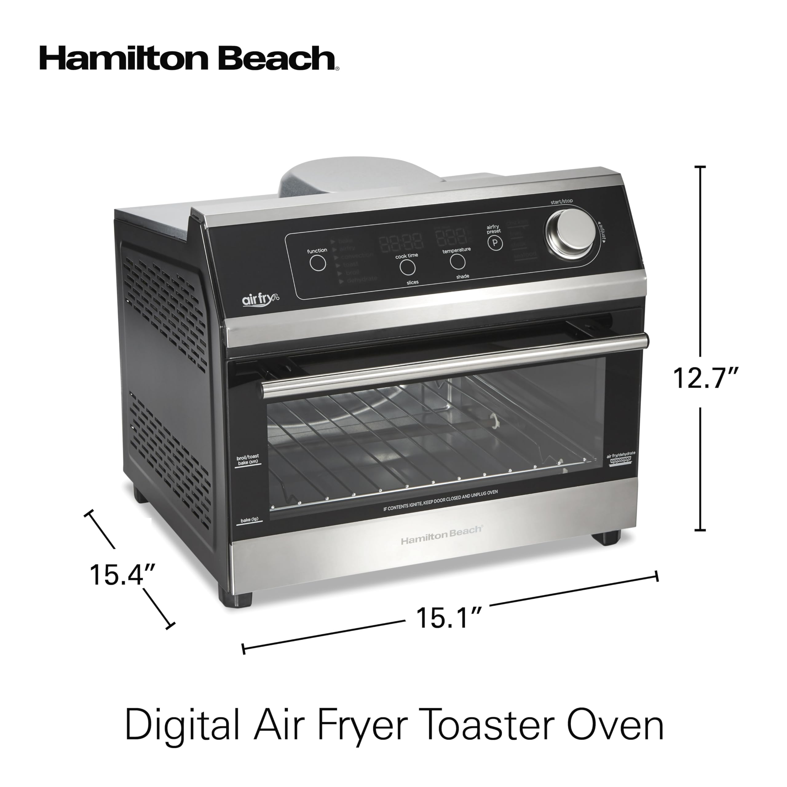 Hamilton Beach Digital Air Fryer Toaster Oven Combo - 10-in-1 Cooking Functions, 4 Presets, 1800W Power, LED Touch Controls, 2 Rack Positions, Fits 12