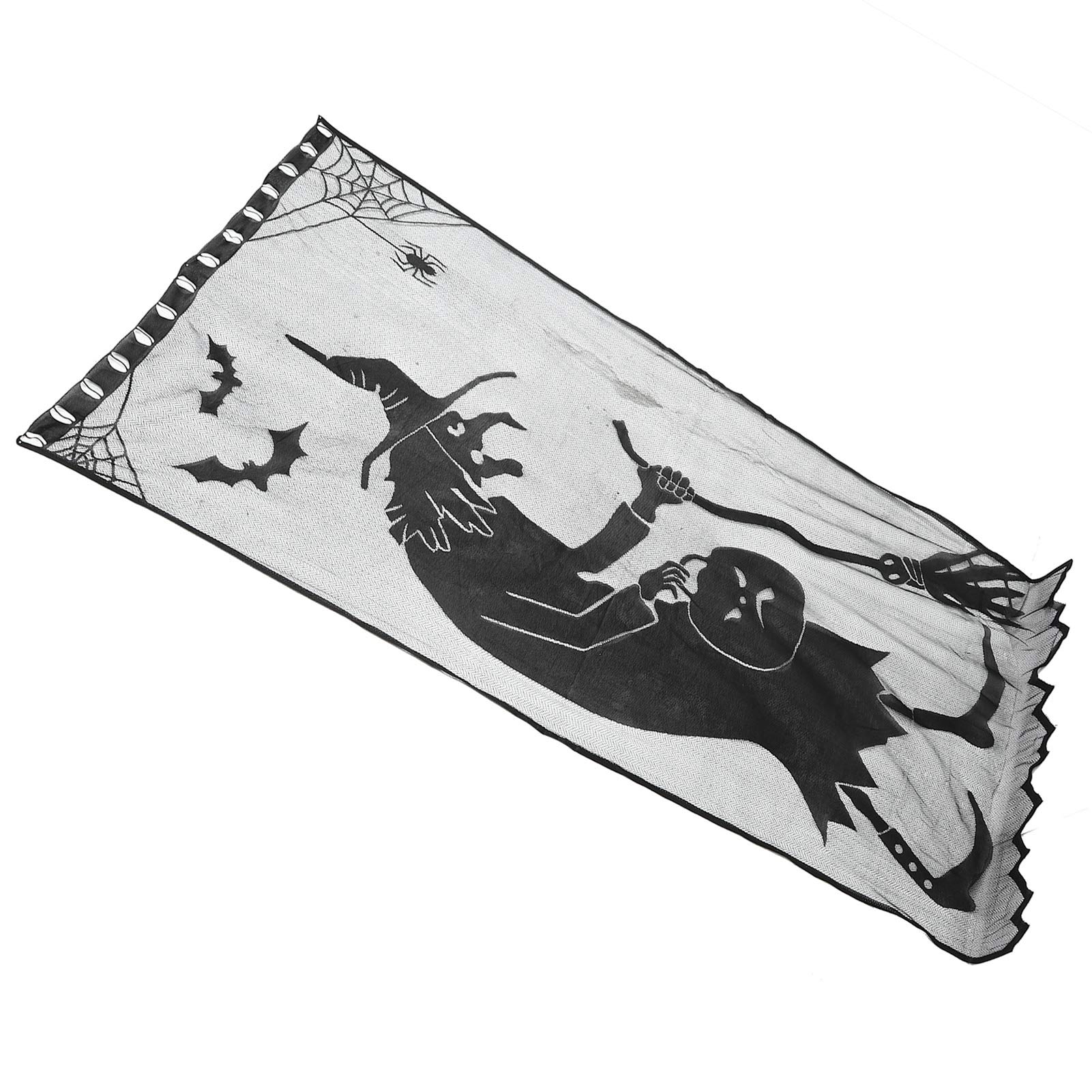 Black Lace Curtains for Windows - 82 Inch Gothic Witch Halloween Decor with Bat Designs, Perfect for Spooky Home Decor, Halloween Party Supplies & Haunted House Themed Events