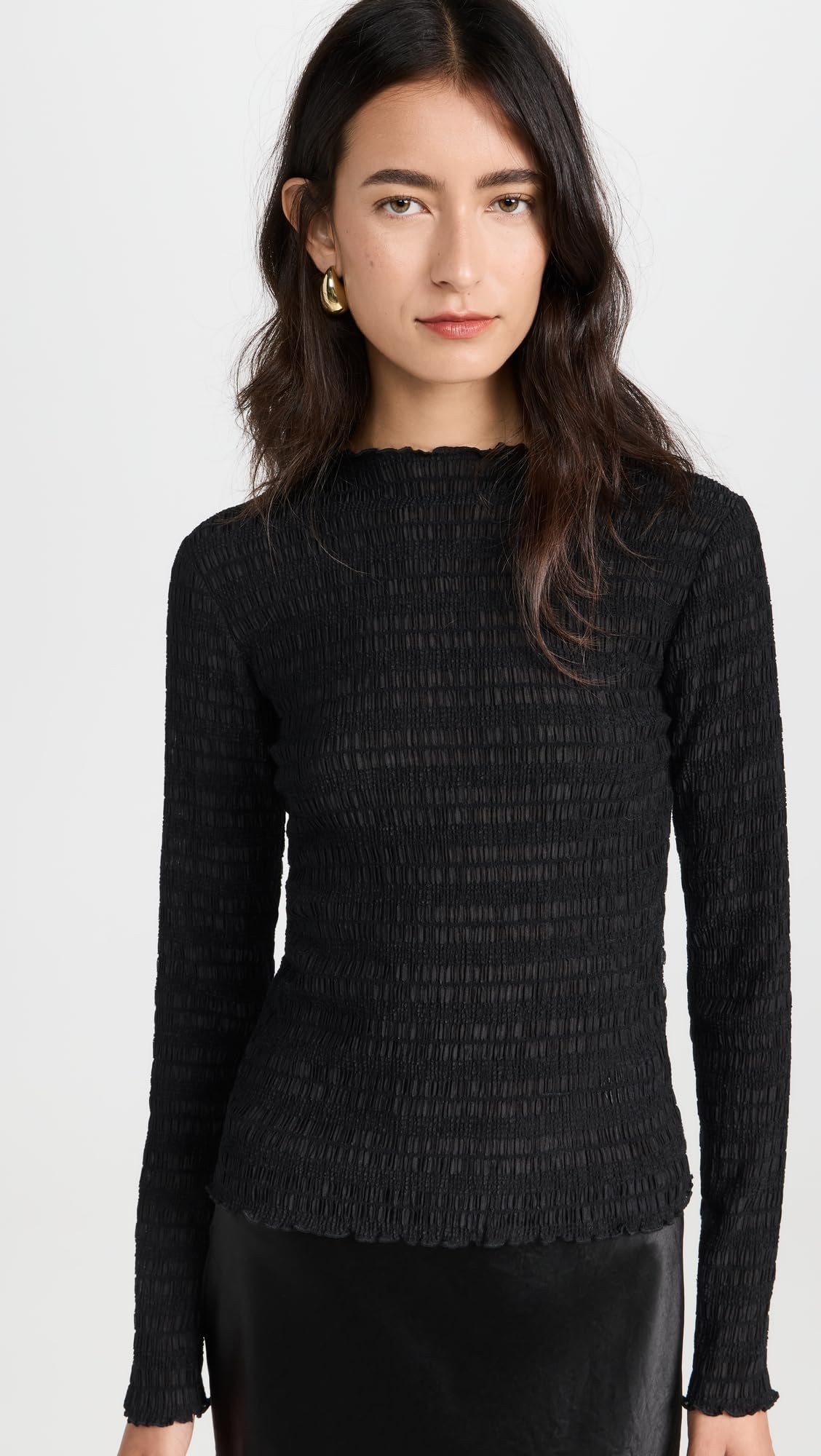Vince Women's Long Sleeve Smocked Blouse - Elegant Ruffled Tunic Top for Work, Date Night & Special Occasions
