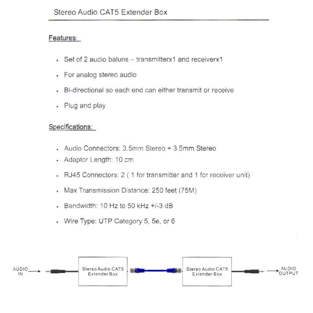 3.5mm Stereo Audio to RJ45 Cable - 75ft Long Distance Extension for Home Theater, Studio & Office Use