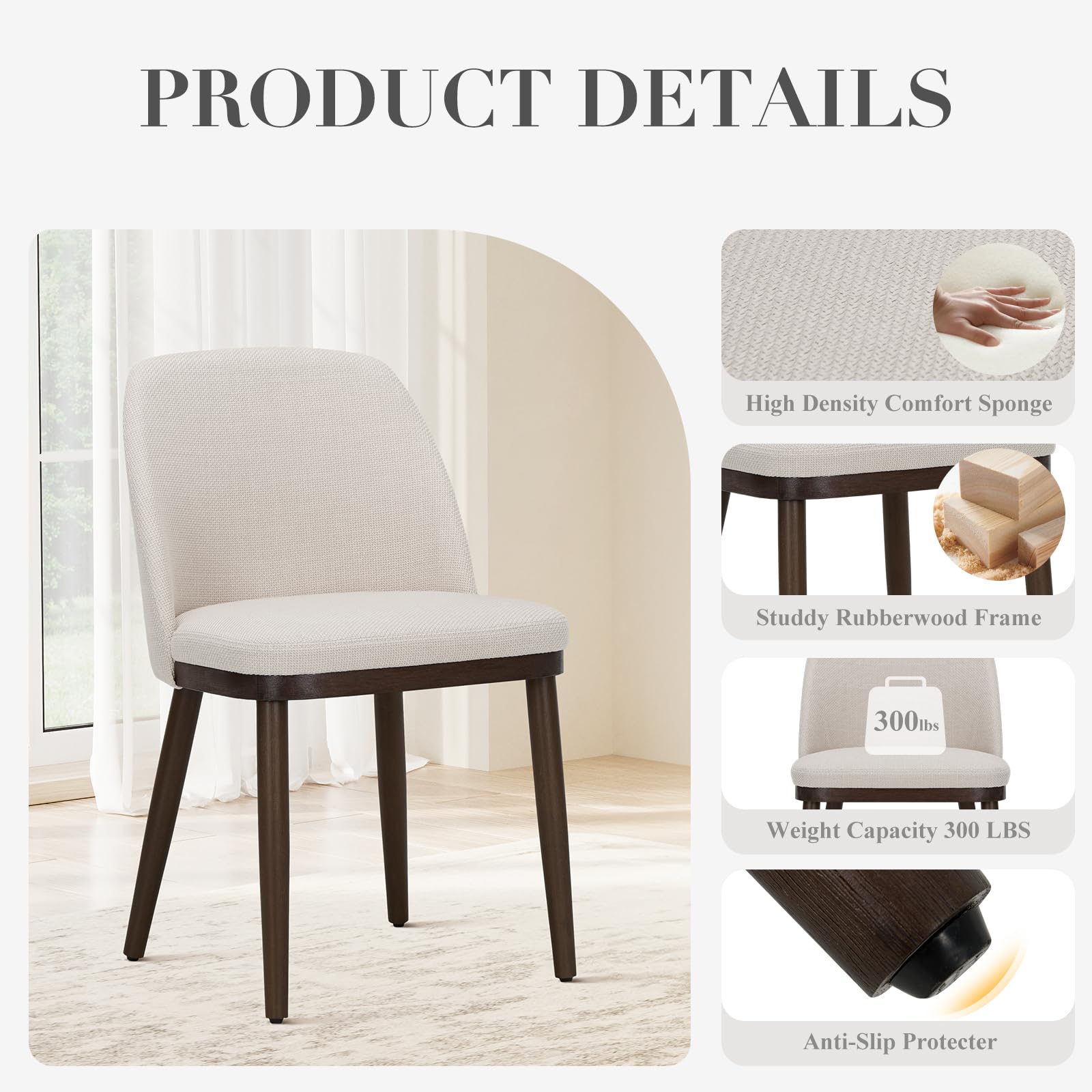 COLAMY Upholstered Dining Chairs Set of 4 - Modern Fabric Kitchen Chairs with Wooden Legs & Back Support for Dining Room, Restaurant or Home - Beige - Perfect for Family Meals, Dinner Parties & Restaurant Seating