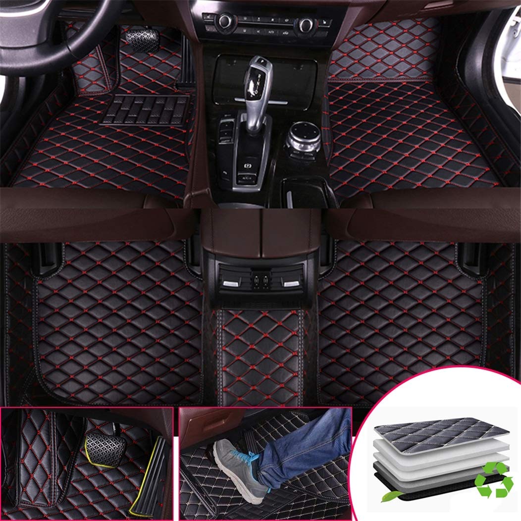 Custom All-Weather Car Floor Mats for Infiniti QX60 2014-2018 - Premium Leather & Carpet Liners (Front & Rear, Black/Red) - Perfect for Daily Commute, Road Trips & Extreme Weather Protection