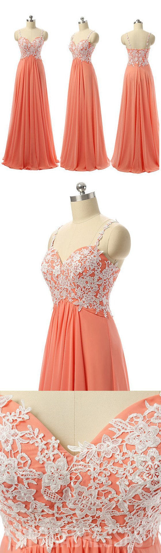 Junior Pretty Spaghetti Strap Sweetheart Long Bridesmaid Dresses with Applique - Elegant Formal Gown for Weddings, Proms & Special Occasions - WG16