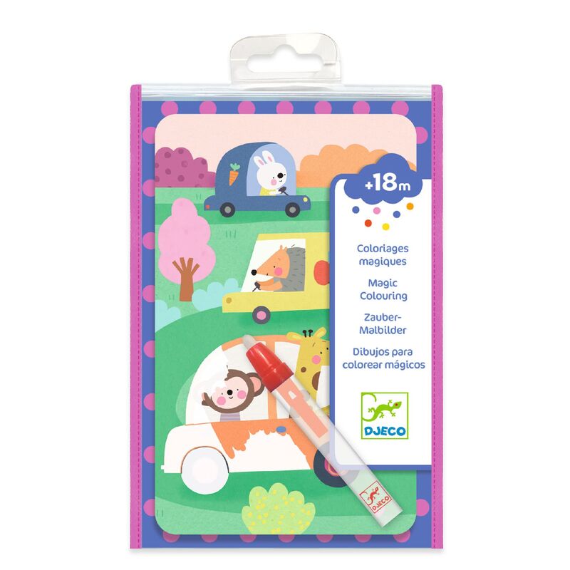 Djeco Water Coloring Pack On the Road - Premium Travel Watercolor Set for Kids & Adults - Perfect for Road Trips, Camping & Outdoor Adventures