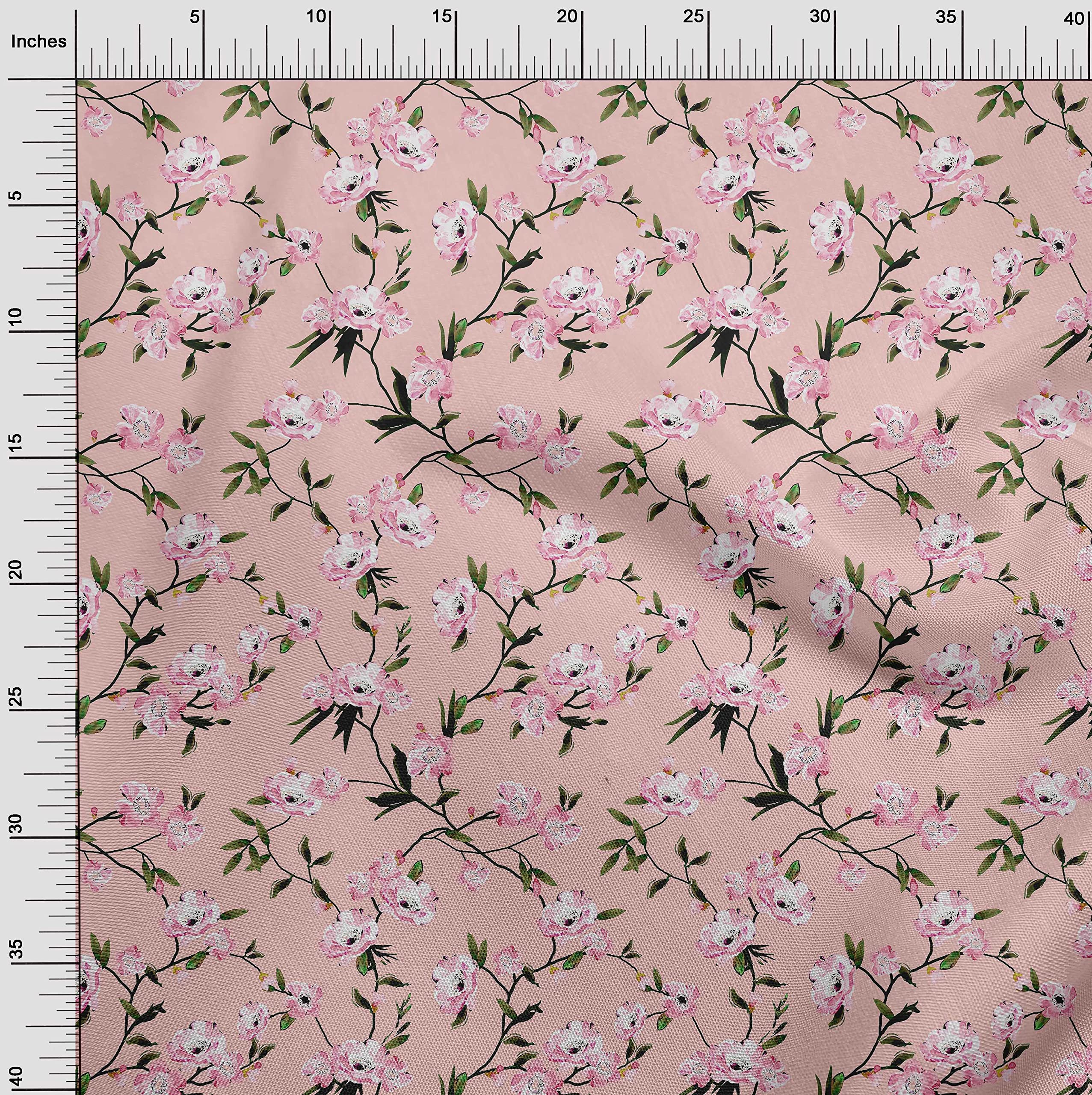 oneOone Polyester Spandex Pink Salmon Floral Print Fabric - 56 Inch Wide Dress Material by The Yard | Perfect for DIY Dresses, Skirts & Home Decor Projects