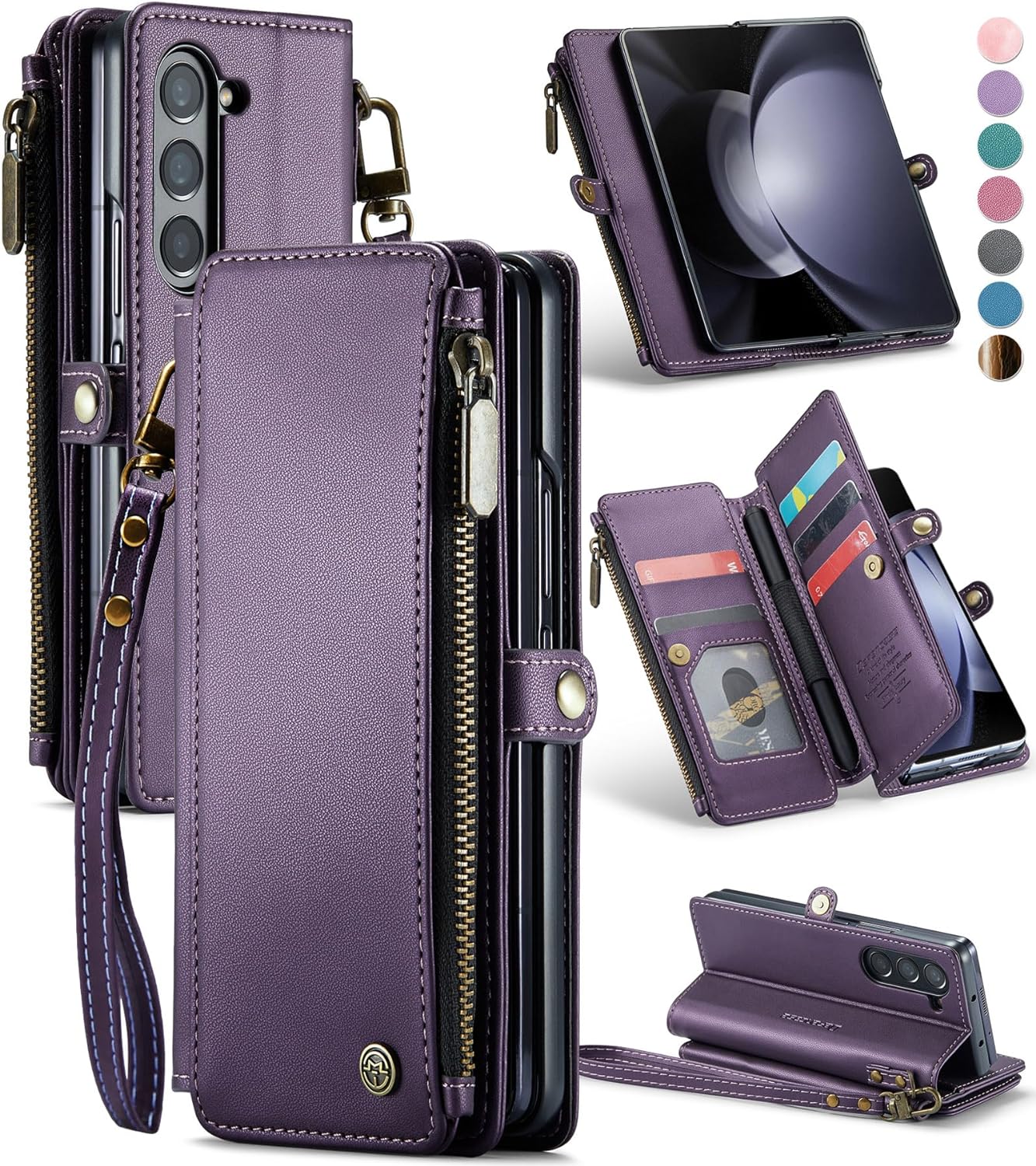Samsung Galaxy Z Fold 5 Case with S Pen Holder & Wrist Strap - Premium PU Leather Protective Cover for Work, Travel & Daily Use