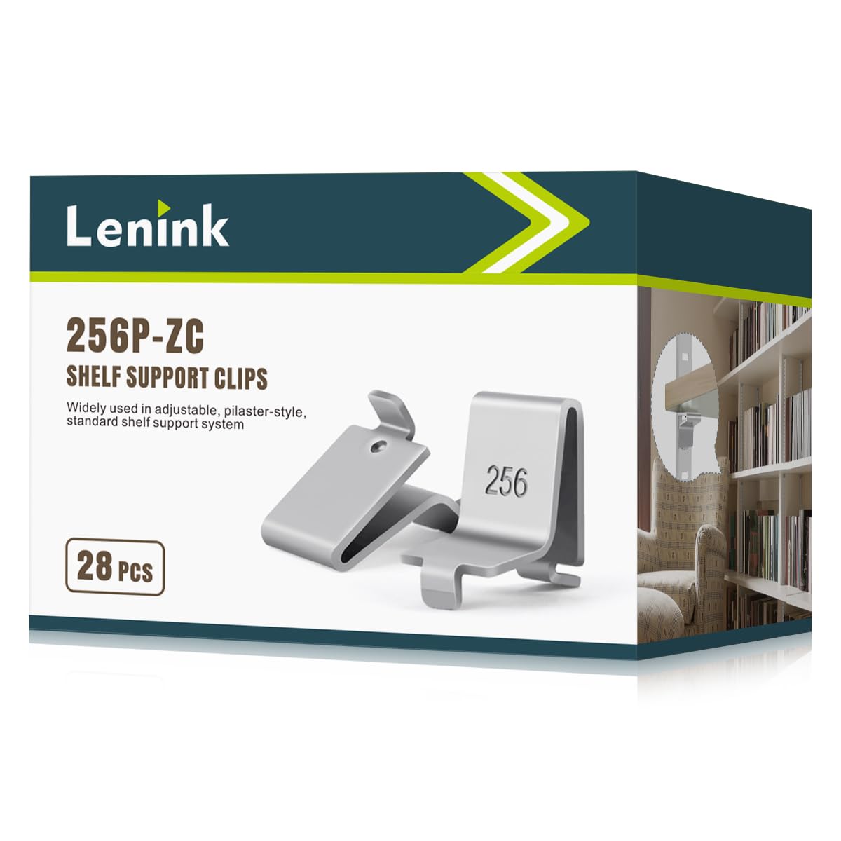 Lenink 28-Piece 256P-ZC Adjustable Shelf Brackets - Heavy Duty Metal & Wood Shelving Clips for Wall Mounted Storage - Perfect for Garage, Kitchen, and Retail Display Organization