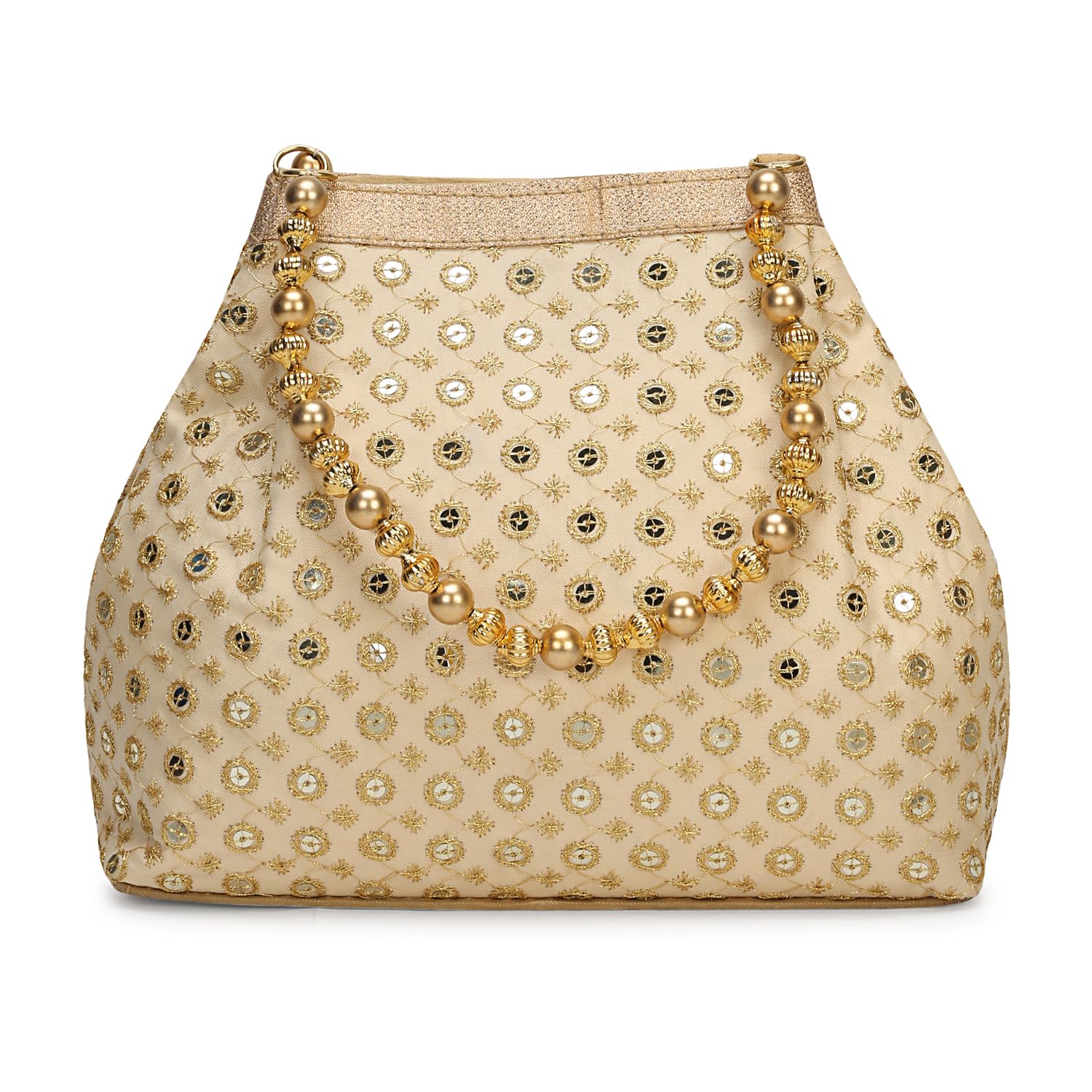 Embroidered Indian Potli Bags for Women - Gold Pearl Handle Evening Clutch Purse for Wedding, Party & Special Occasions | Elegant Traditional Handbag for Bridal, Festive & Cultural Events
