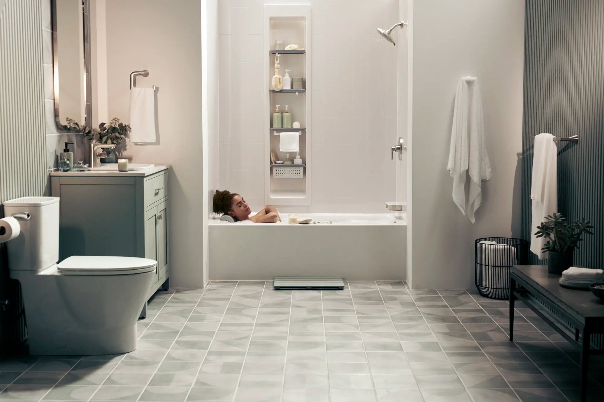 60 x 32 x 72 Inch Vertical Tile Bath Wall Set - Waterproof Shower Panel System for Modern Bathroom Renovation | Perfect for Home Spa, Luxury Bath & Shower Area Upgrade