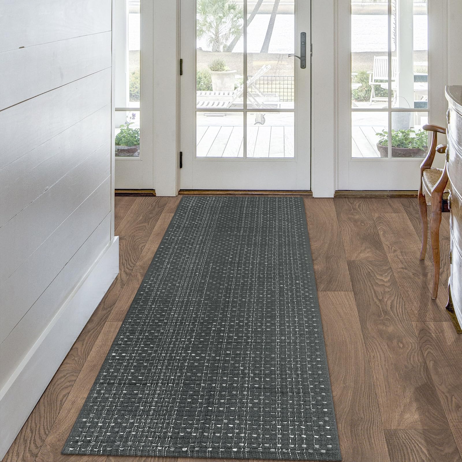 Seavish 2'x6' Cotton Woven Hallway Runner Rug - Grey Farmhouse Entryway Rug for Kitchen, Living Room, Bedroom, Laundry & Patio | Washable & Durable Indoor/Outdoor Rug for Home Decor