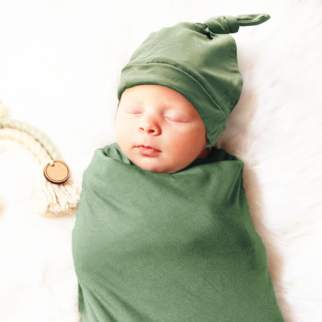 Soft Organic Cotton Newborn Swaddle Blanket with Hat Set - 35