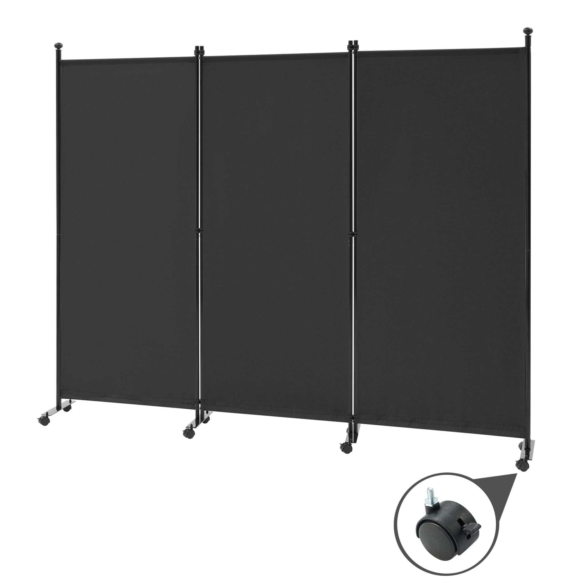 Spurgehom 3-Panel Folding Room Divider - Freestanding Privacy Screen for Office, Bedroom & Commercial Spaces | Portable Partition Wall with Fabric Panels | Ideal for Home Office, Restaurant Dividers & Hospital Privacy (Black)