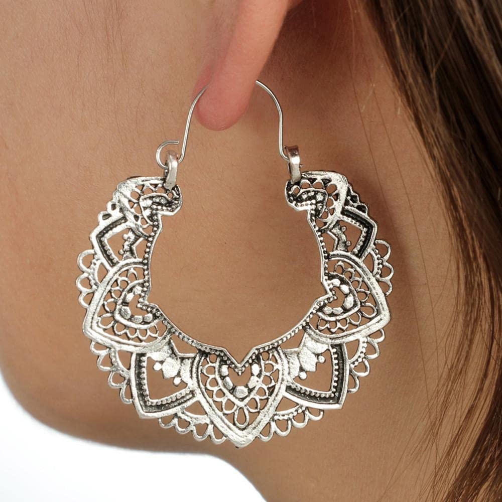 Boho Enamel Mandala Lotus Drop Earrings for Women - Vintage Hollow Pattern Hoop Earrings, Handmade Jewelry Gift for Birthday, Wedding, Party & Festival Accessories