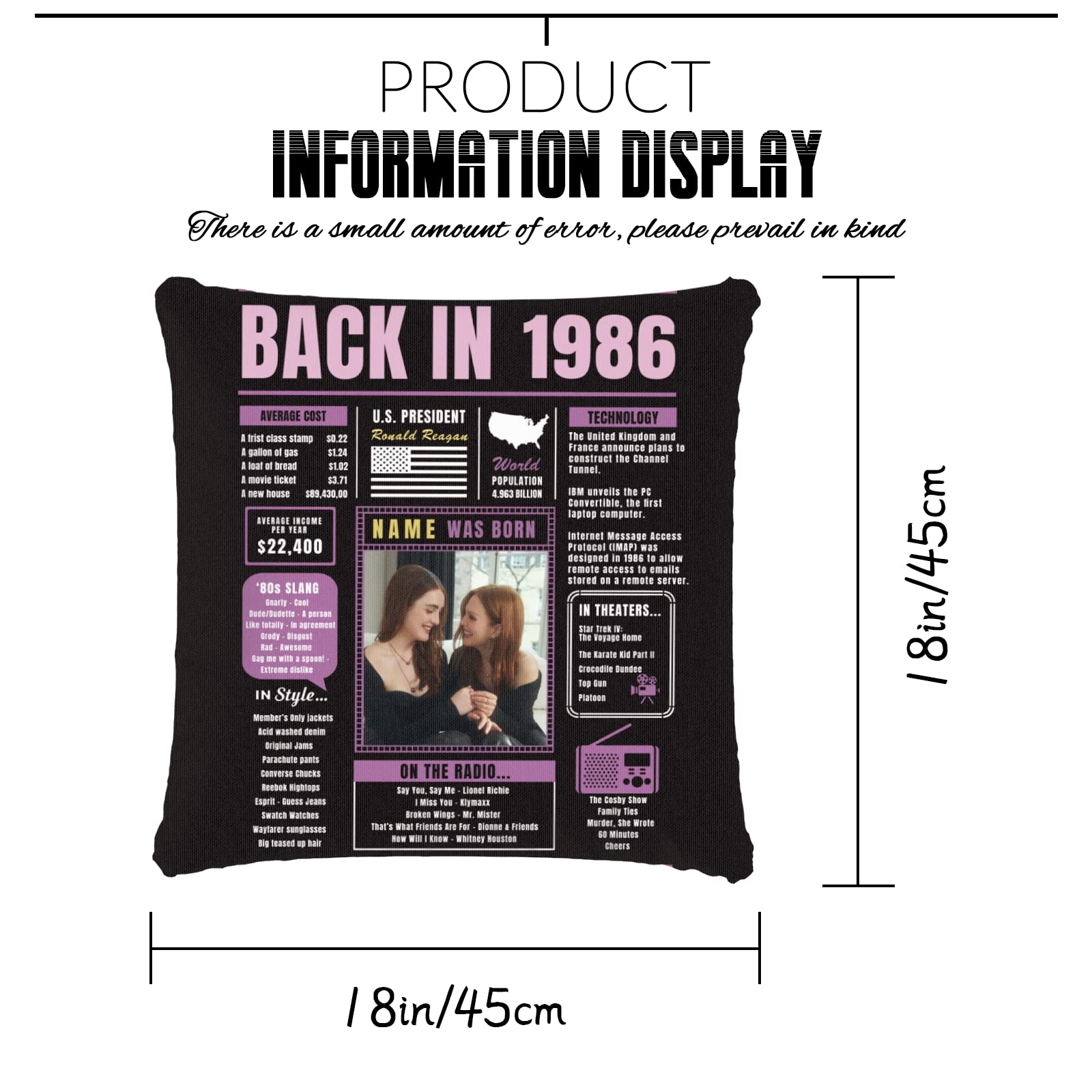 **Custom 38th Birthday Throw Pillow - Soft Purple 1986 Themed Gift for Women & Men - Perfect for Sofa Decor, Party Favors & Anniversary Celebrations**