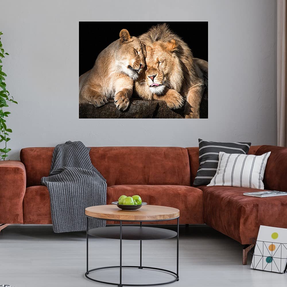 Lion Love Fine Art Canvas Wall Decor by Artist Belle Maison - 56x42 Inch Ready to Hang Painting for Living Room, Bedroom, Office - Perfect for Home, Office & Commercial Spaces