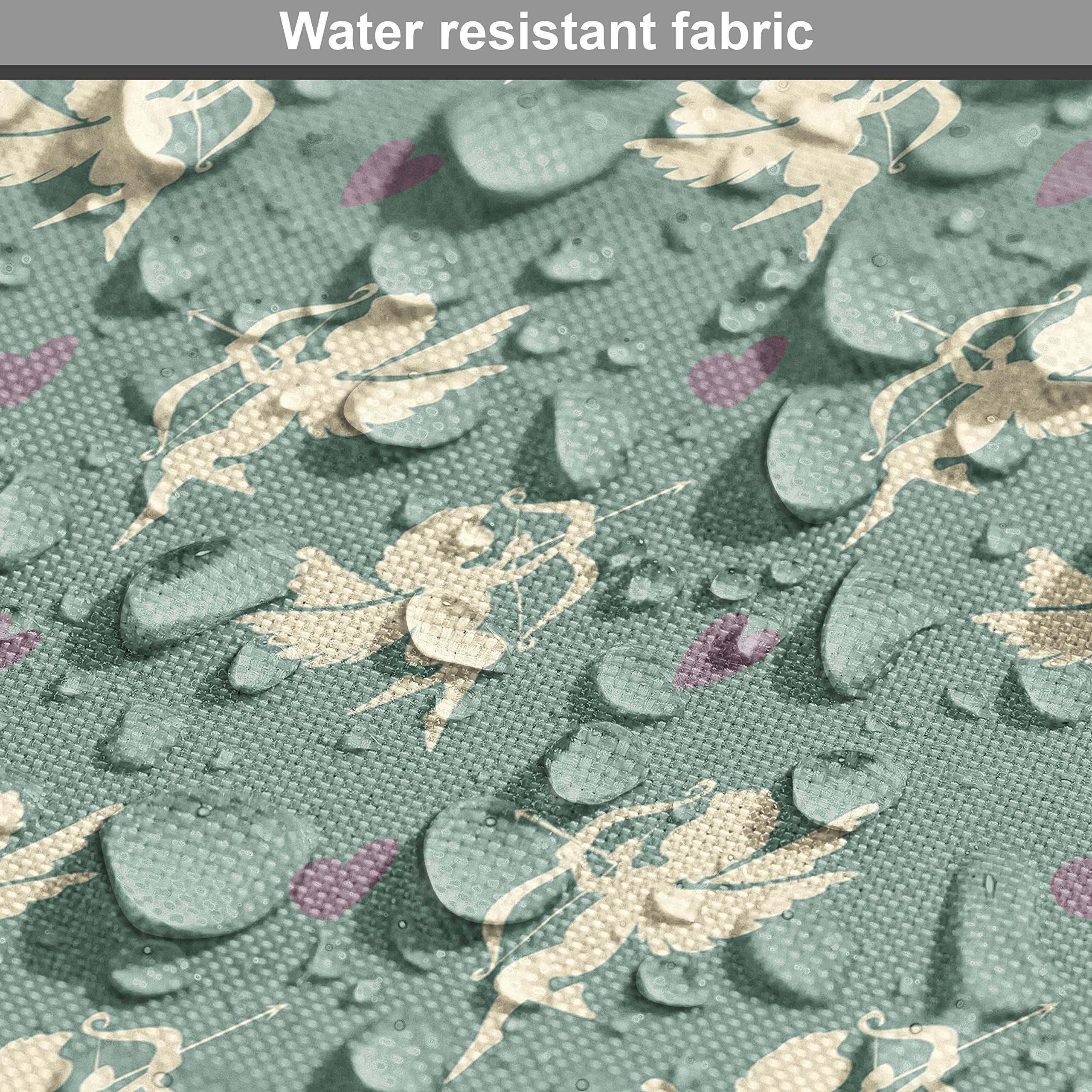 Ambesonne Green Fabric by The Yard - Greek Inspired Romance Cupid Silhouette with Hearts Print, Decorative Upholstery Fabric for Sofa, Curtains & Home Decor, 10 Yards, Jade Green Purple Cream - Perfect for DIY Projects, Pillow Covers & Table Runners