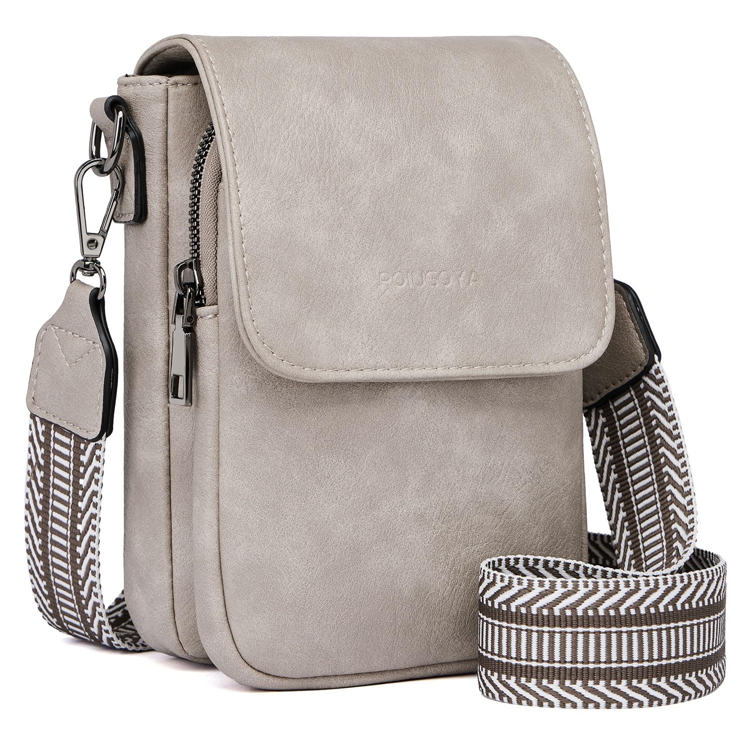 POIUGOYA Women's Small Leather Crossbody Bag - Trendy Triple Compartment Phone Purse with Card Slots & RFID Protection | Perfect for Travel, Shopping, and Everyday Use