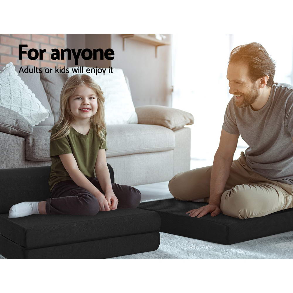 Portable Folding Foam Mattress - Single Size Sofa Bed with Air Mesh Fabric (Black) | Compact Guest Bed, Camping Mat & Space-Saving Home Solution