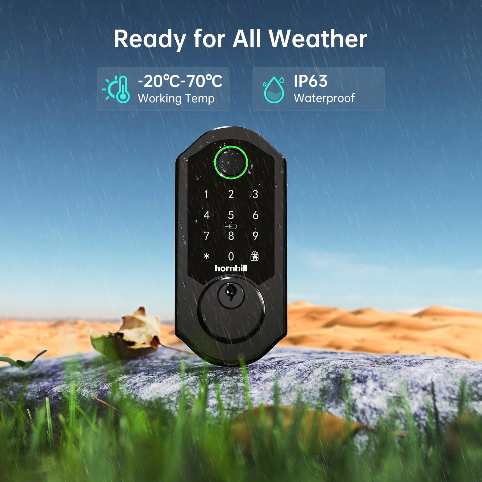 Hornbill Smart Lock WiFi Deadbolt - Keyless Entry Front Door Lock with Fingerprint, Bluetooth & Alexa Compatibility | Remote Control via App, Auto Lock, Keyfob | Matte Black | Perfect for Home Security & Smart Home Automation