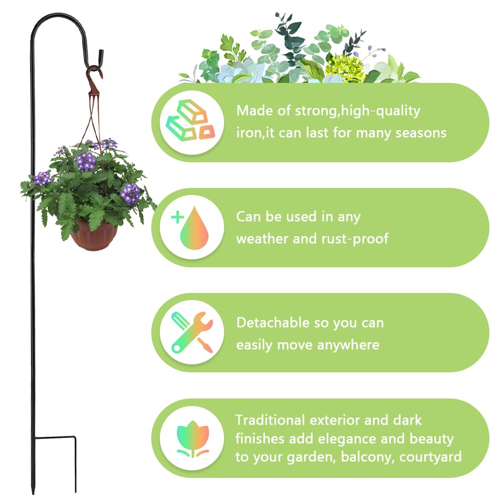 2 Pack 32 Inch Small Shepherd Hooks for Outdoor Garden - Heavy Duty Metal Plant Hangers for Lanterns, Solar Lights, Hanging Baskets & Decorative Ornaments - Perfect for Patio, Yard, Lawn & Landscape Decor
