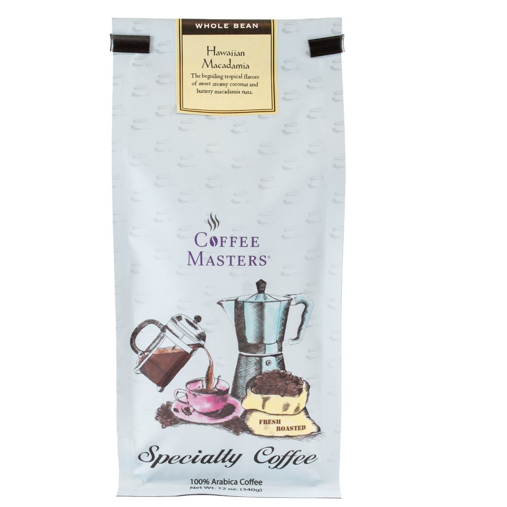 Premium Hawaiian Macadamia Flavored Whole Bean Coffee - 12-Ounce Bags (Pack of 4) | Rich & Nutty Aroma | Perfect for Morning Brew, Office Break & Gift Giving