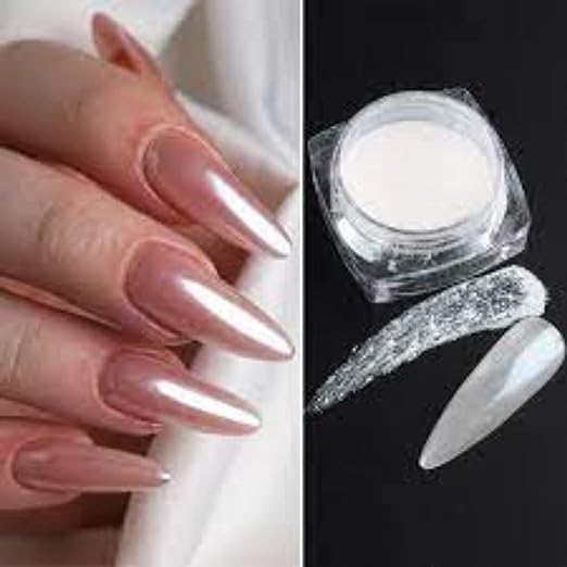 Bunny Nail Studio Chrome Powder for Nail Art - Pearl White Nail Glitter & Polish Powder Kit | Professional Chrome Nail Paint for Extensions & Manicures | Perfect for Salon, Home DIY & Party Nail Designs