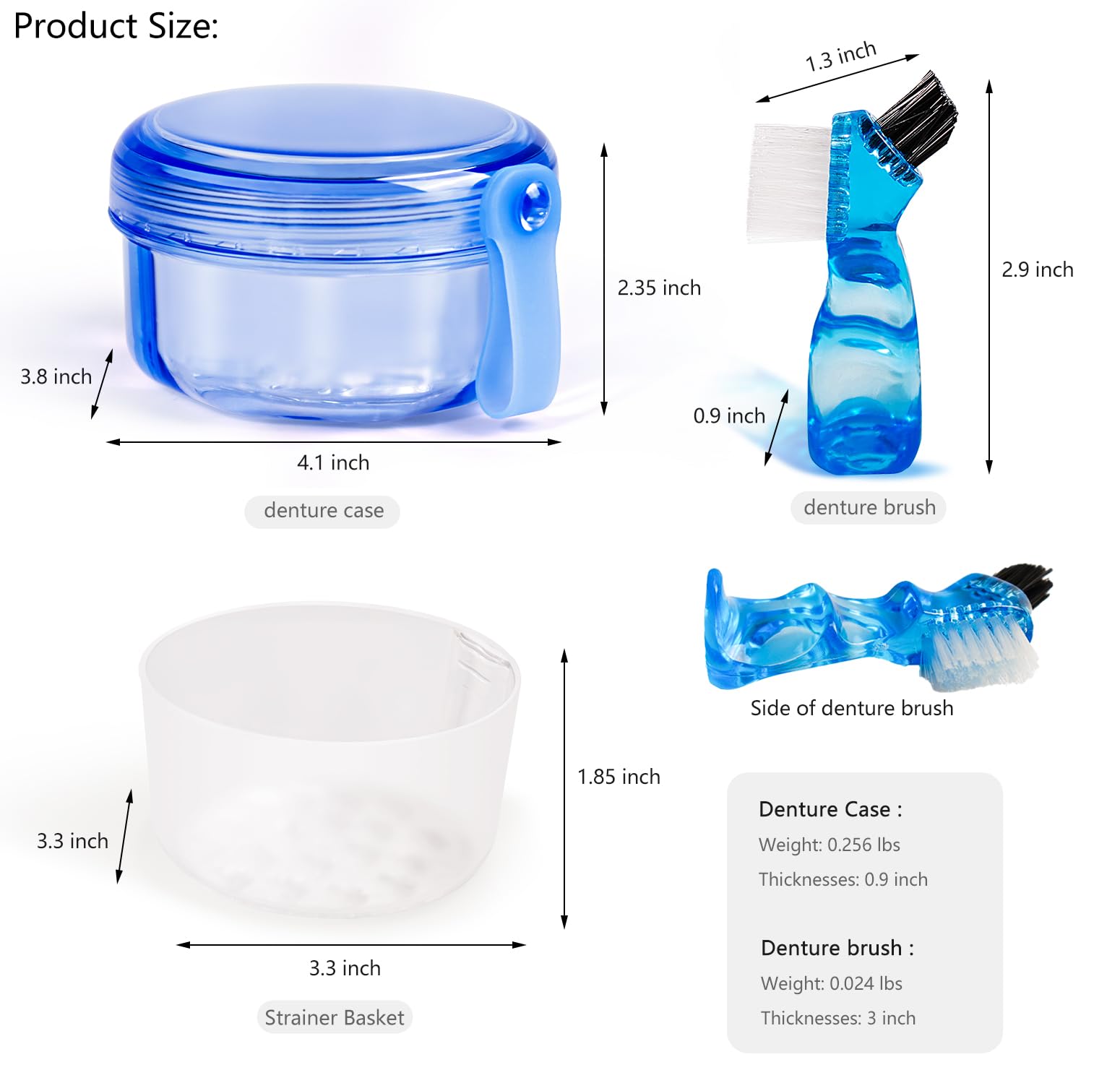 Leak Proof Portable Denture Bath Case - Denture Cleaning Cup & False Teeth Holder, Night Guard & Retainer Soaking Container Box for Travel, Home & Office - Transparent Blue - Perfect for Daily Oral Care & Travel Hygiene