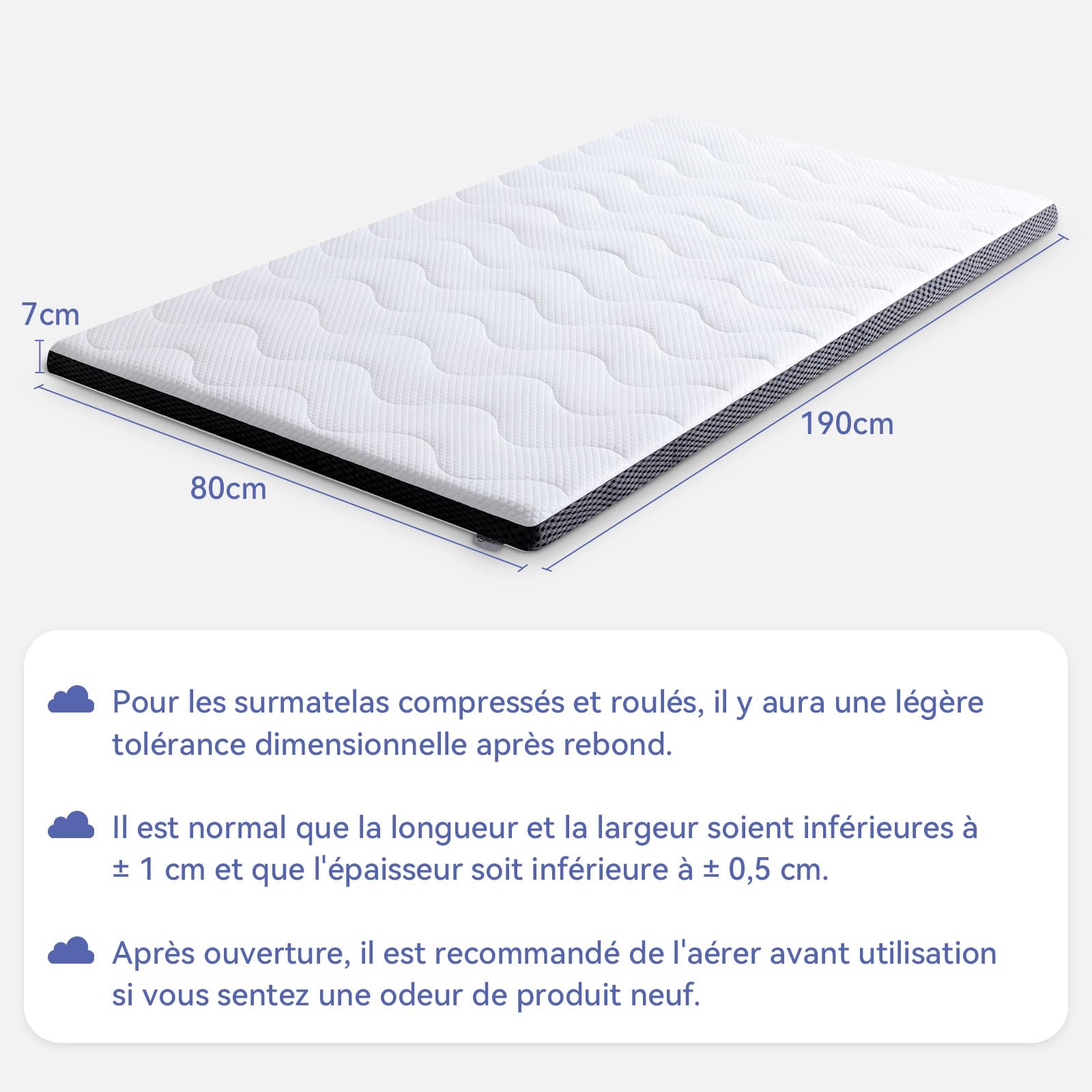 Amazon Basics Cooling Gel Memory Foam Mattress Topper - 7cm Thick, 80x190cm, White - Queen Size Bed Topper for Pressure Relief & Temperature Regulation, Perfect for Hot Sleepers & Back Pain Relief
