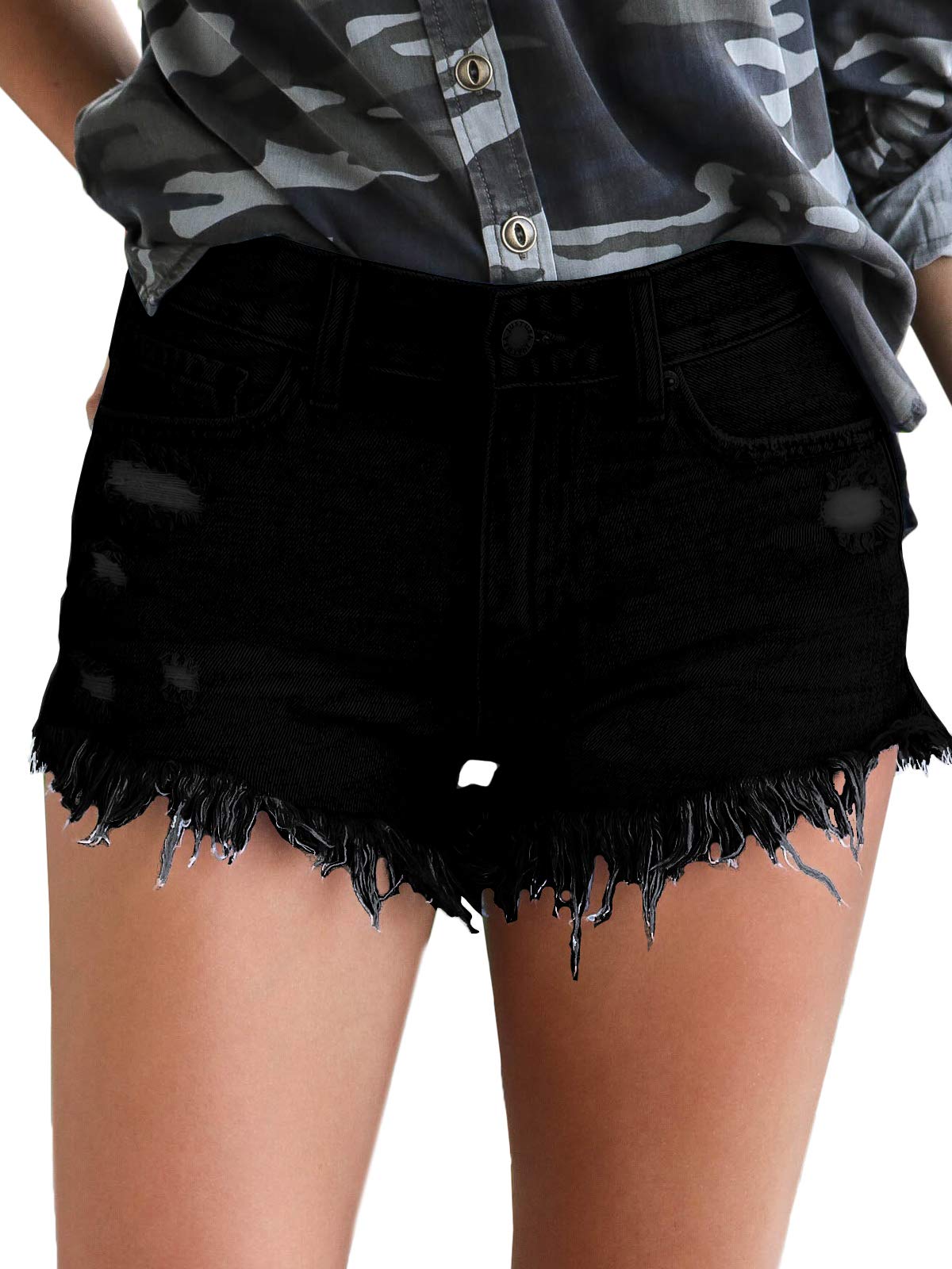 Women's High Waisted Ripped Denim Shorts - Distressed Raw Hem Jean Shorts for Summer | Perfect for Casual Outfits, Beach Vacations & Street Style