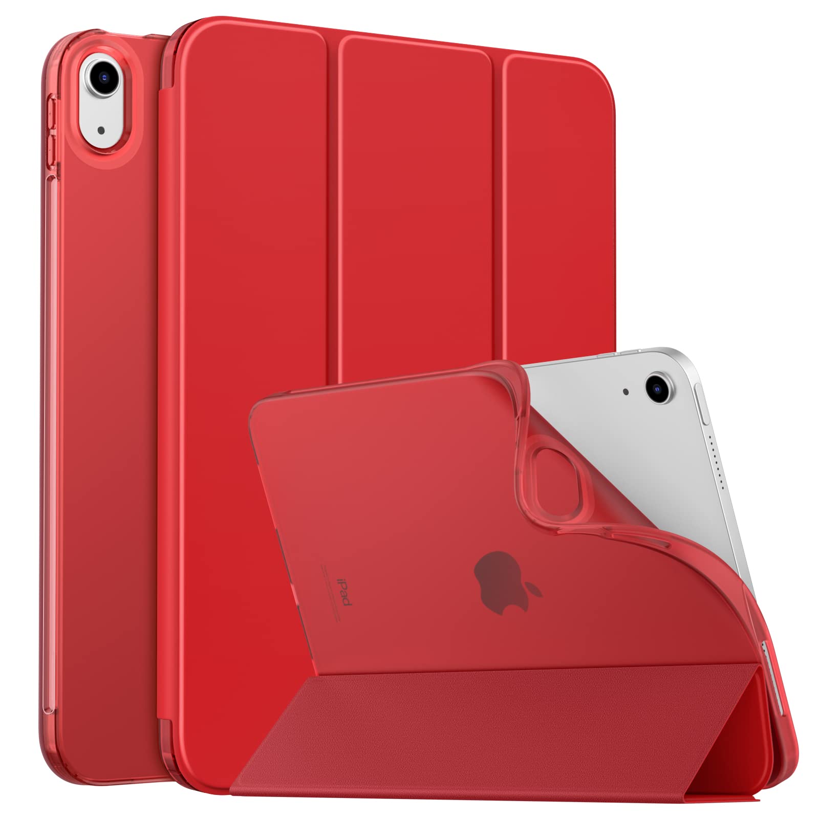 MoKo iPad 11th Gen (2025) & 10th Gen (2022) Case - 11 inch/10.9 inch Protective Cover with Soft TPU Frosted Back, Auto Wake/Sleep, Touch ID Support - Red | Perfect for Work, School & Travel