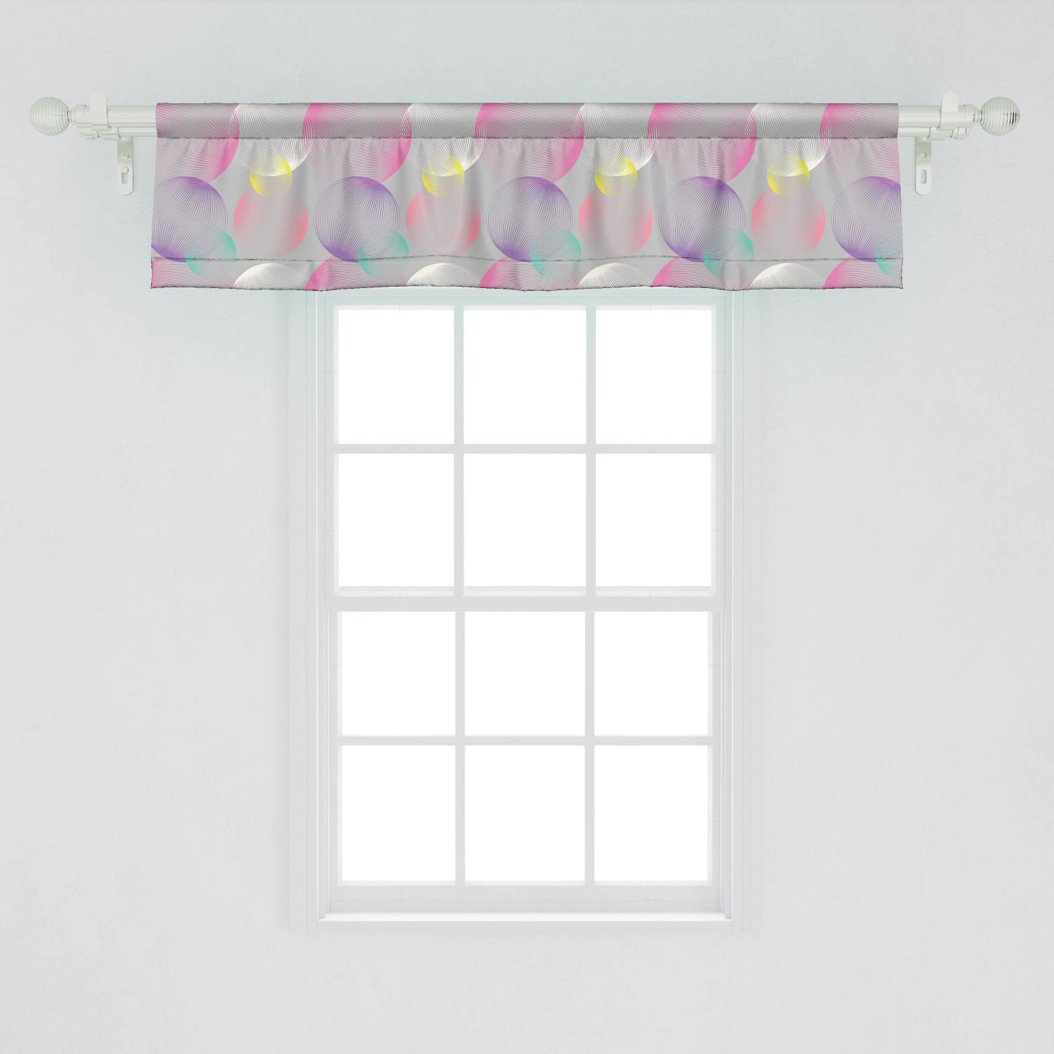Ambesonne Abstract Window Valance Set of 2 - Modern Striped Circles & Bubbles Design, Rod Pocket Kitchen & Bedroom Curtain Valances, 54